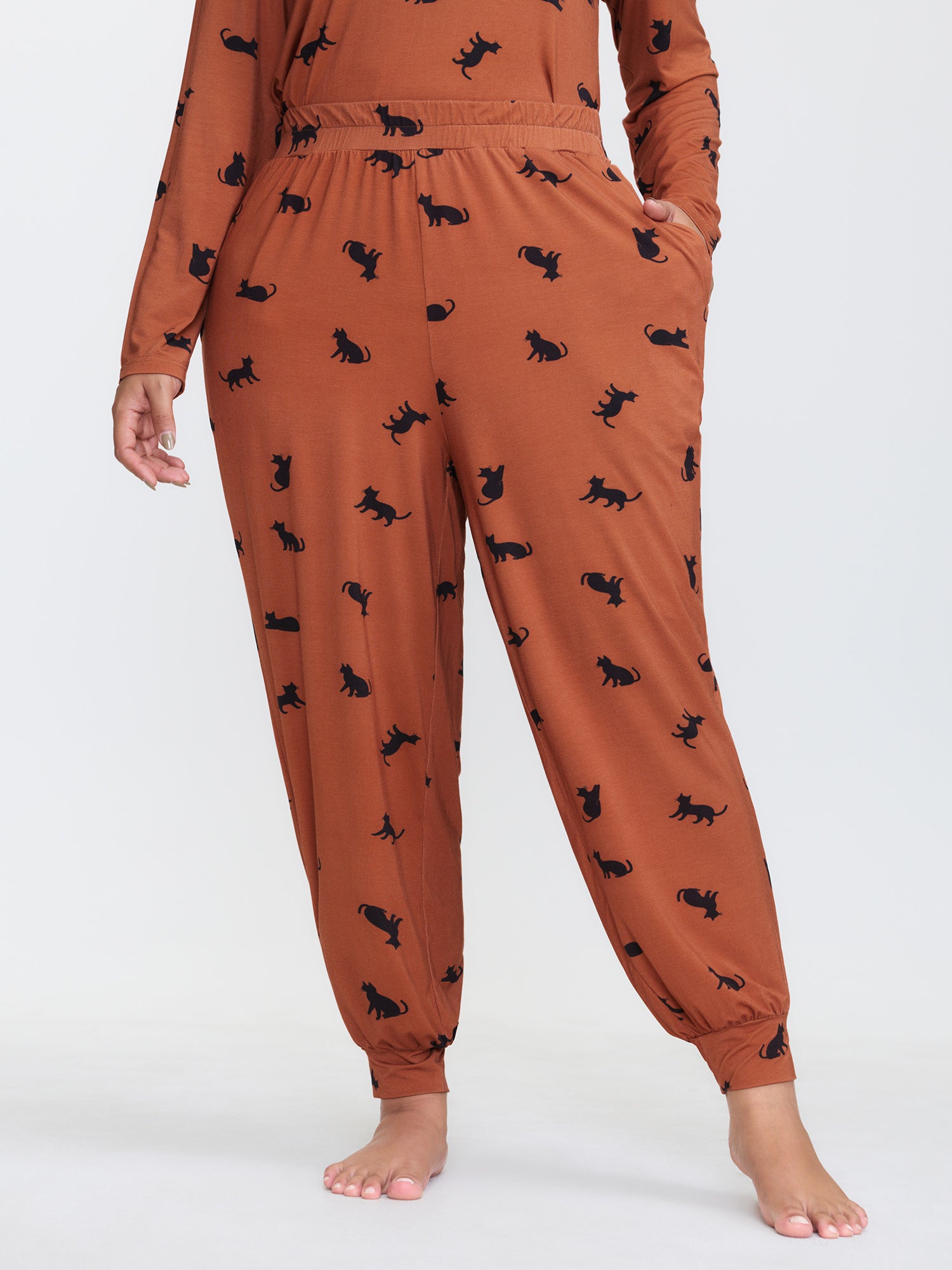 Midnight Cat Print Stretchy Lounge Bottoms