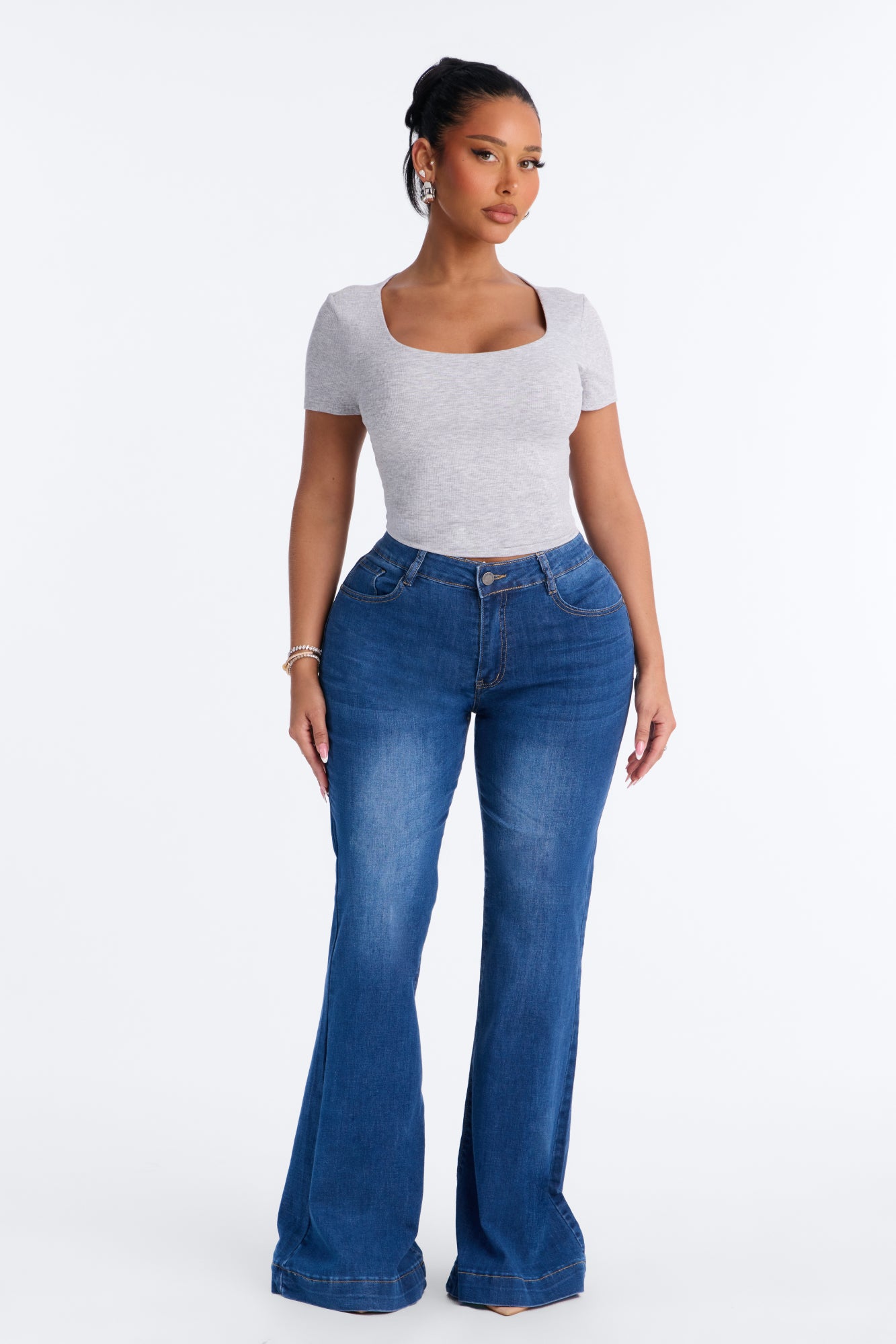 Sitting Pretty High Rise Flare Leg Jeans - Dark Wash