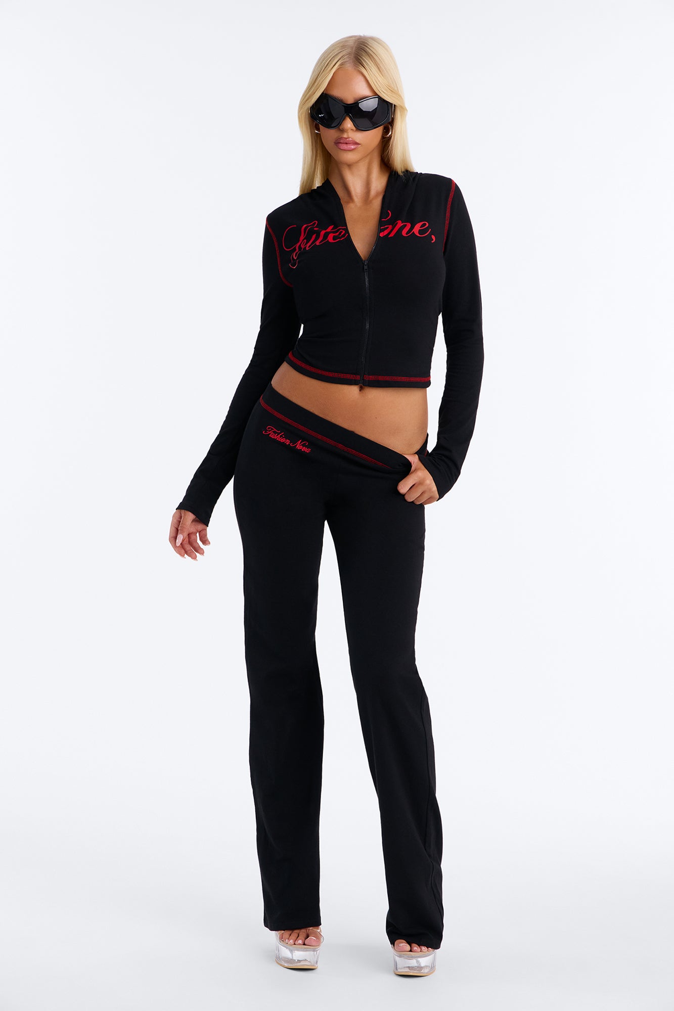 Bite Me I Dare You Hoodie Flare Pant Set - Black/combo