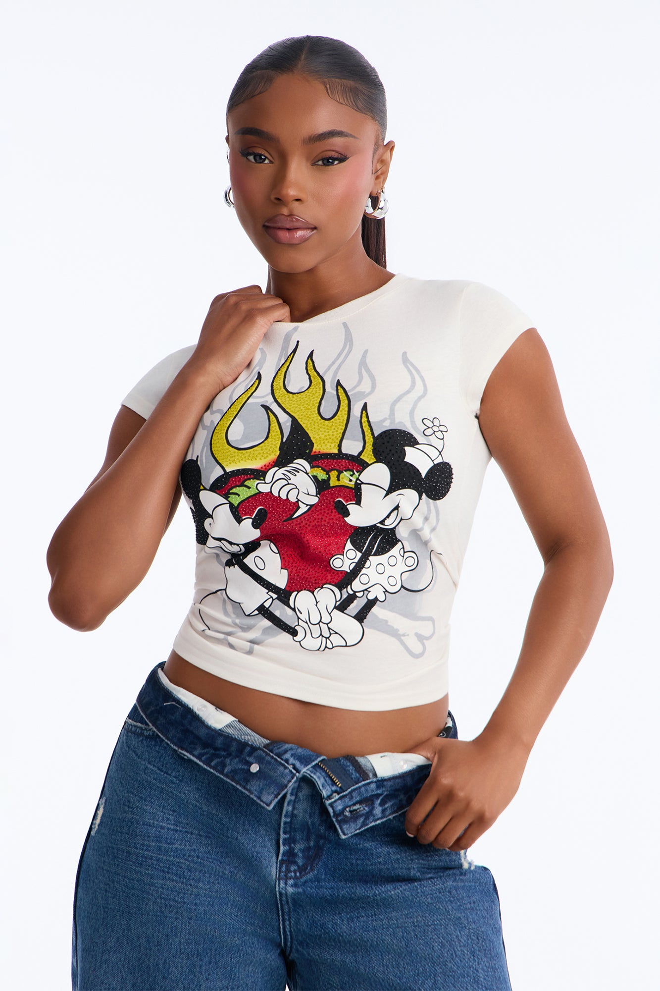 Ed Hardy X Disney RhinestoneFire Feels Cap Sleeve Tee - Ivory