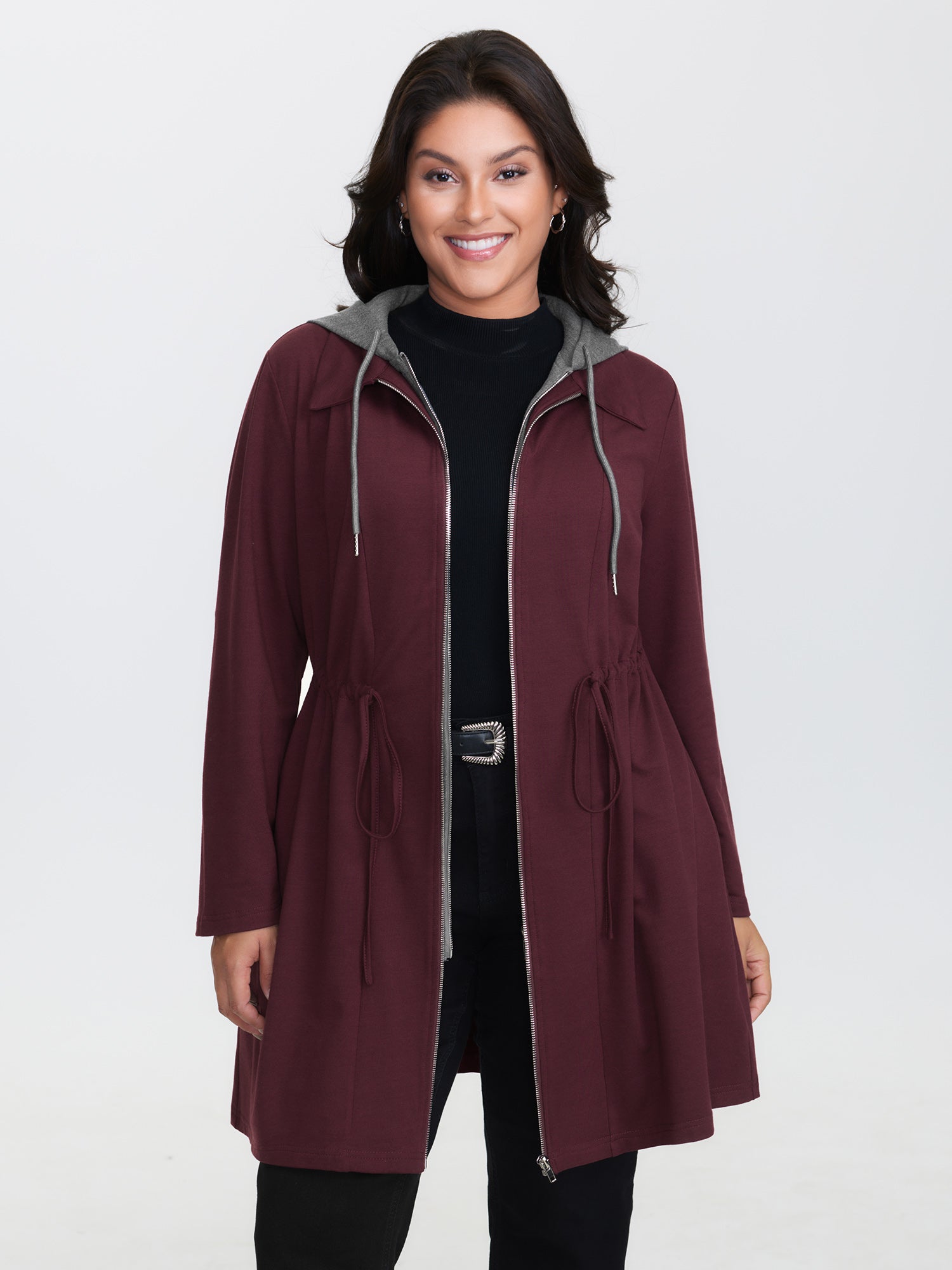 Stretchy Color Contrast Hooded Jacket
