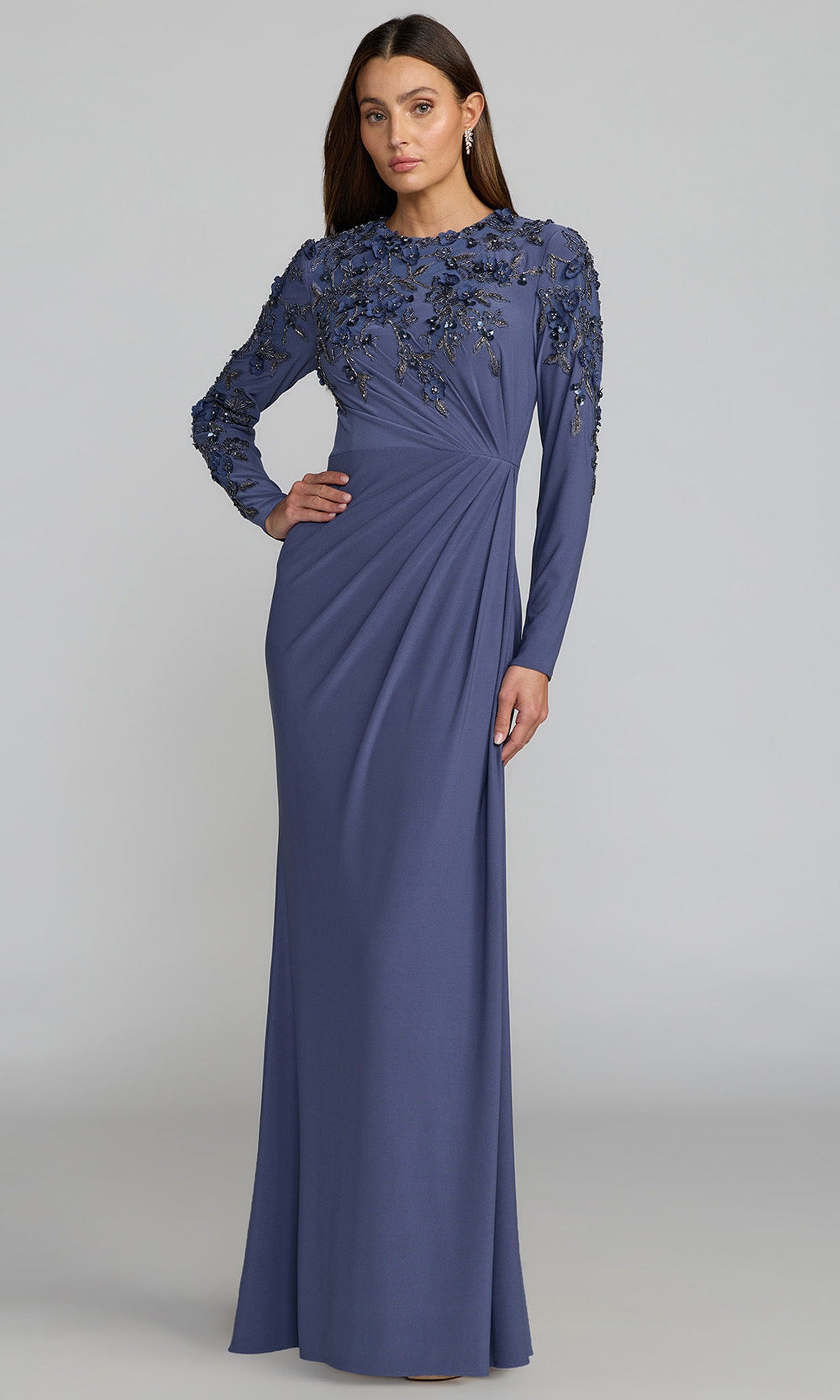 Mac Duggal 13246 - Beaded Floral Long Sleeve Evening Gown