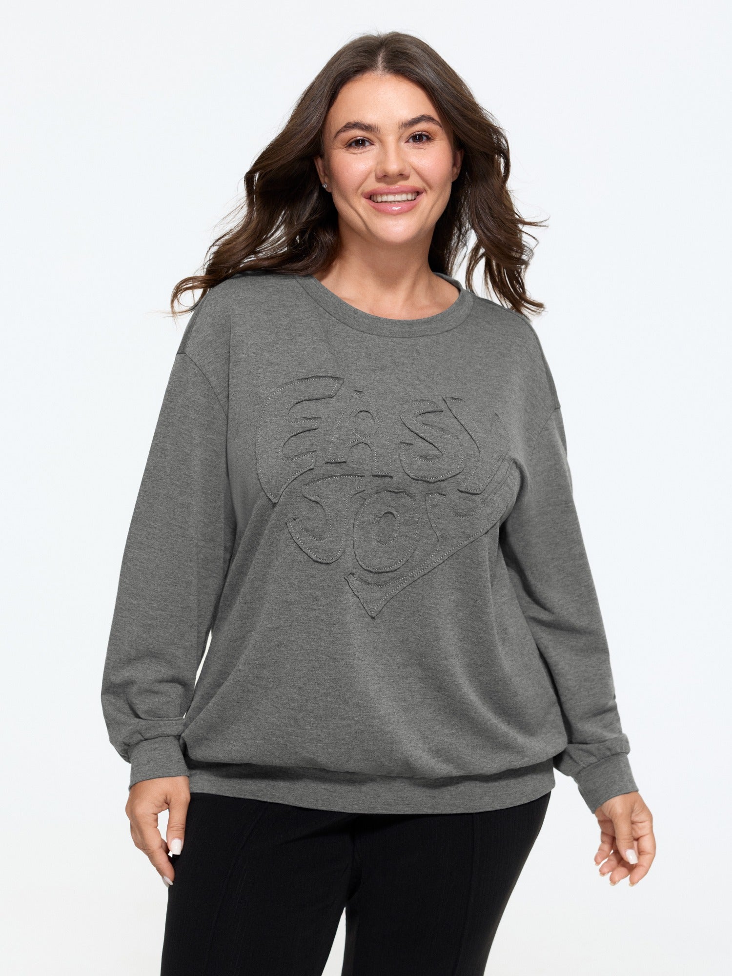 Embossed 3D Letter Crew Neck Sweatshirt