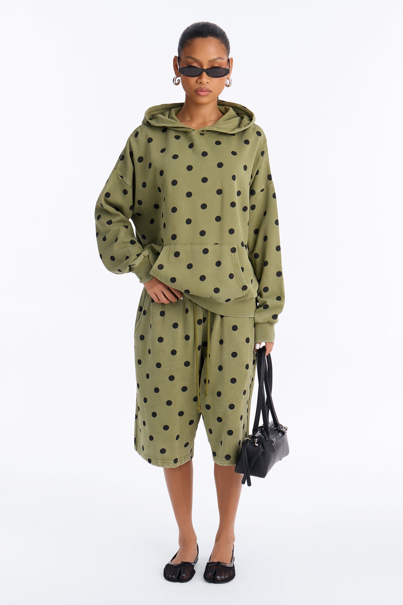 Taylor Polka Dot Washed Fleece Jort Set - Olive