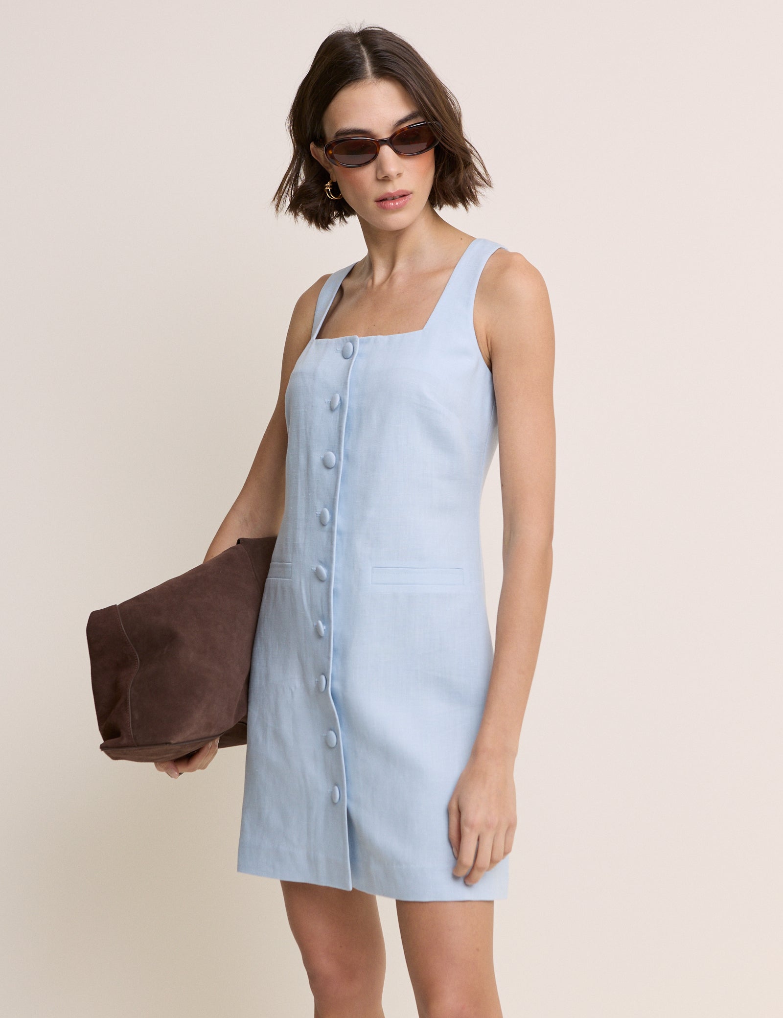 Light Blue Square Neck Lila Mini Dress