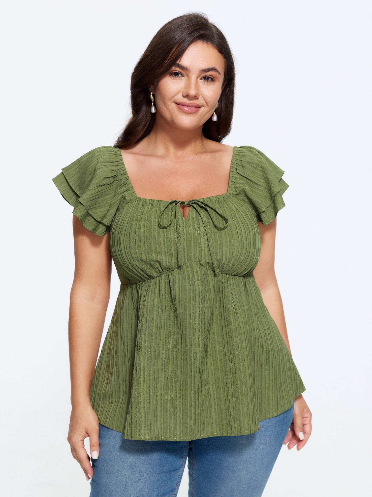 Square Neck Textured Shirred Back Blouse