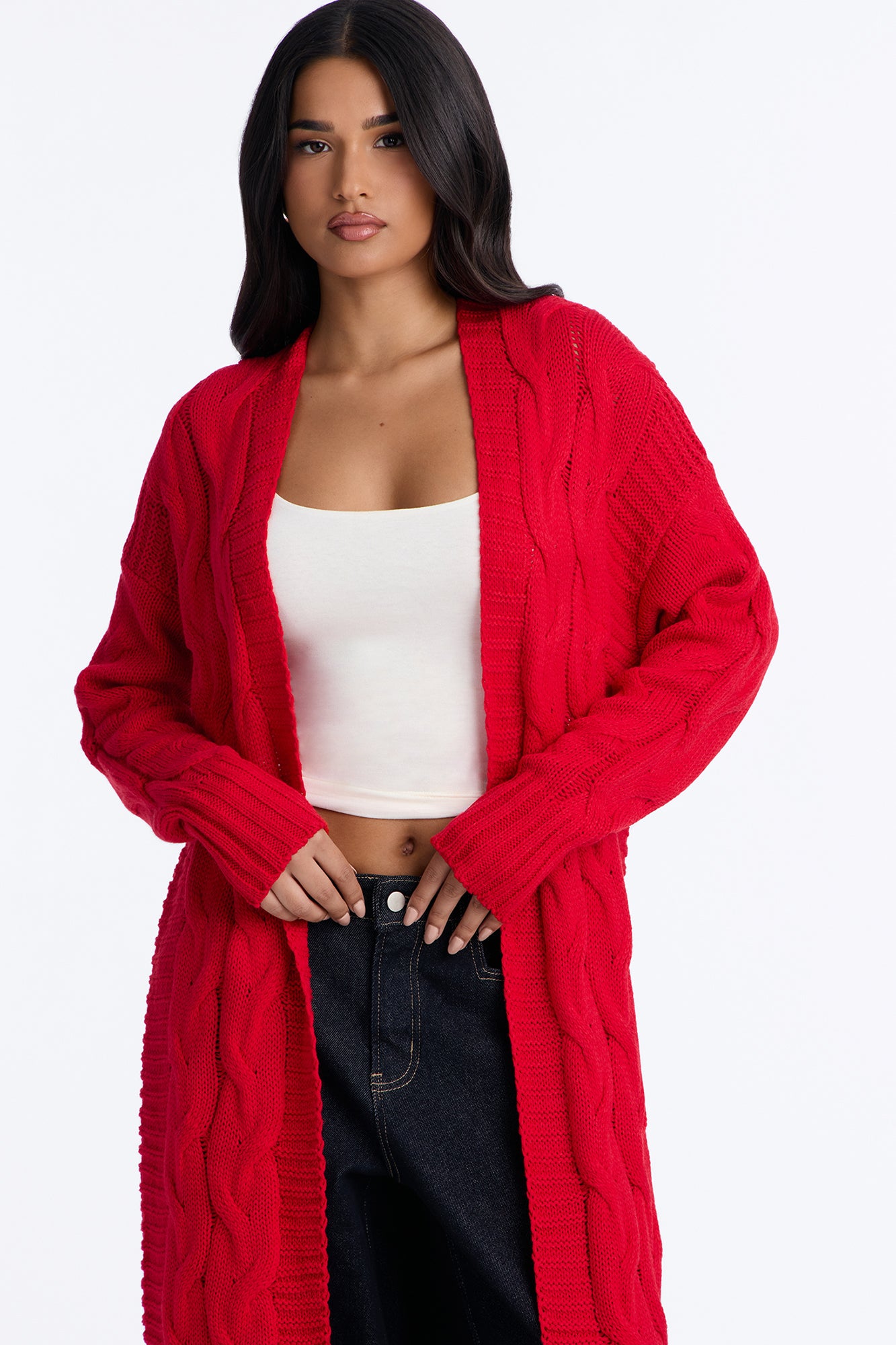 Aneria Long Cardigan - Red