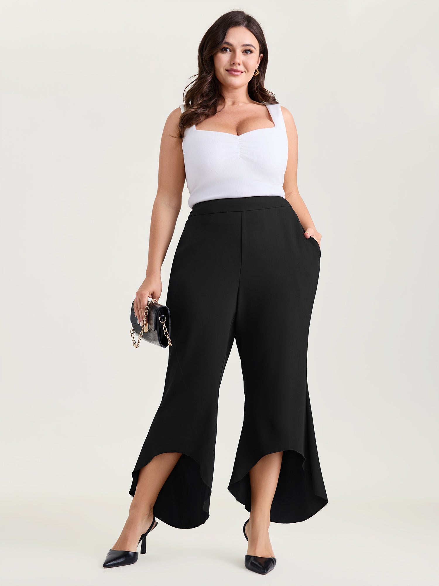 Lotus Leaf Hem Flared Hem Pants