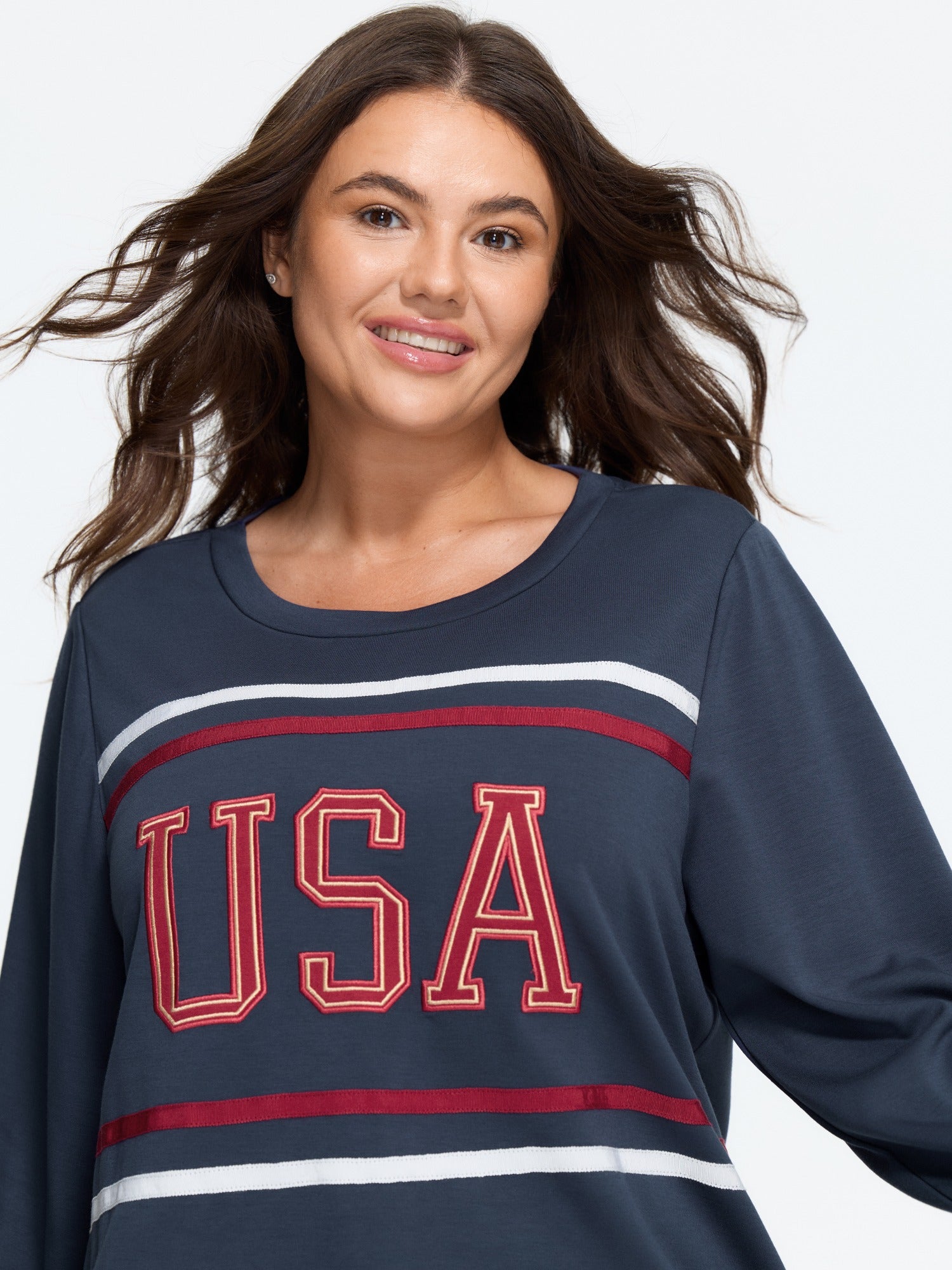 USA Graphic Striped Round Neck Sweatshirt