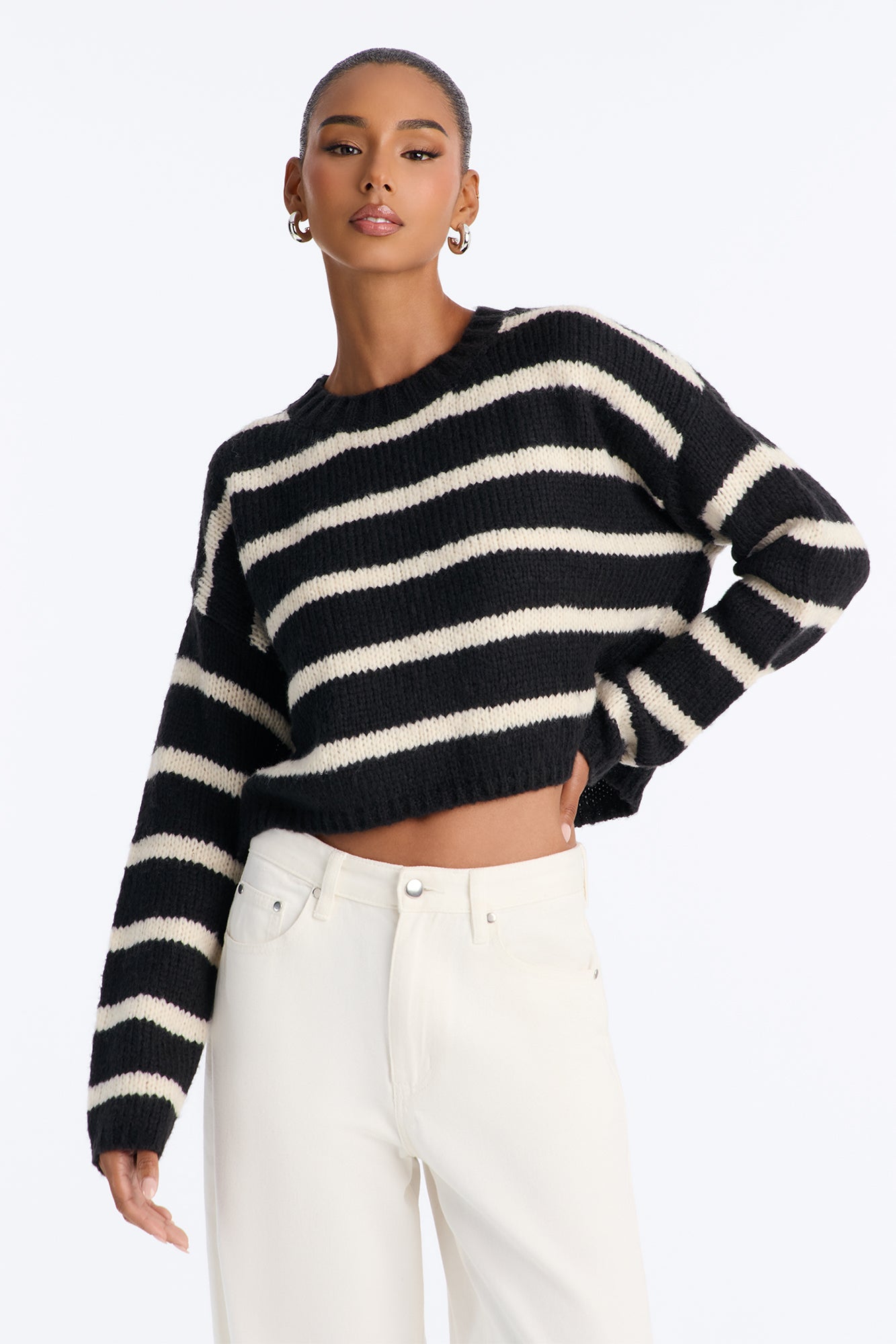 Back To Back Striped Pullover Sweater - Black/combo