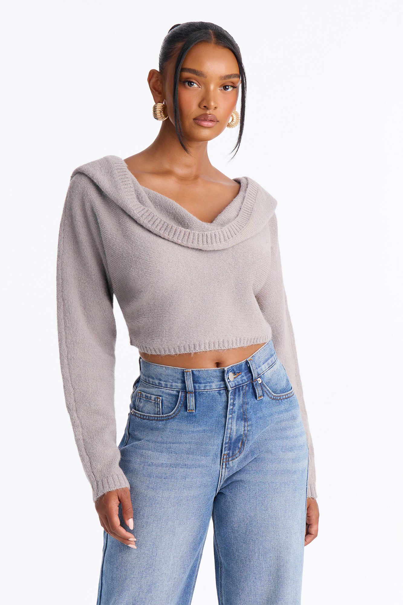 She's That Girl Hooded Pullover Sweater - Grey