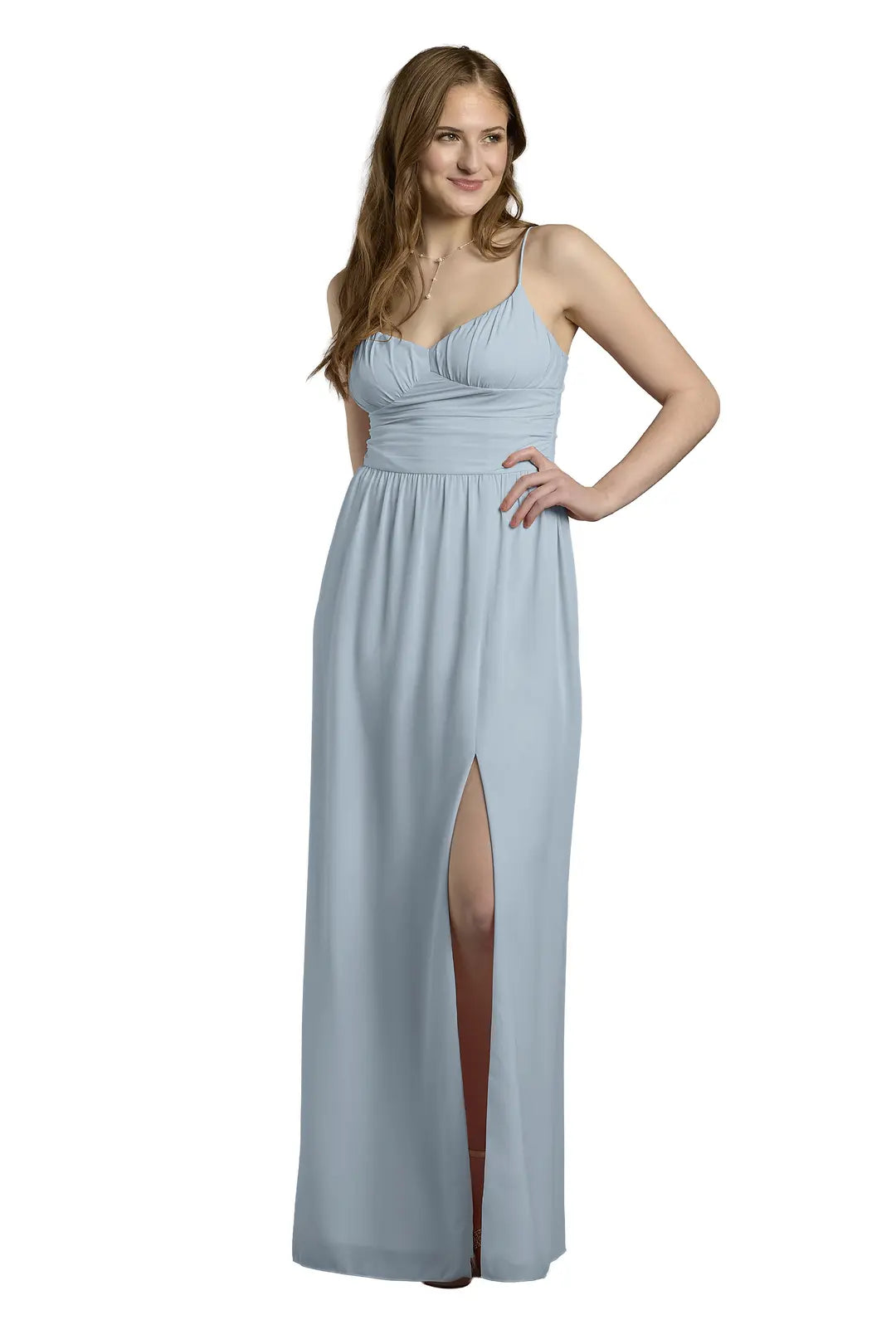 Chiffon Spaghetti Strap A-Line Dress with Slit