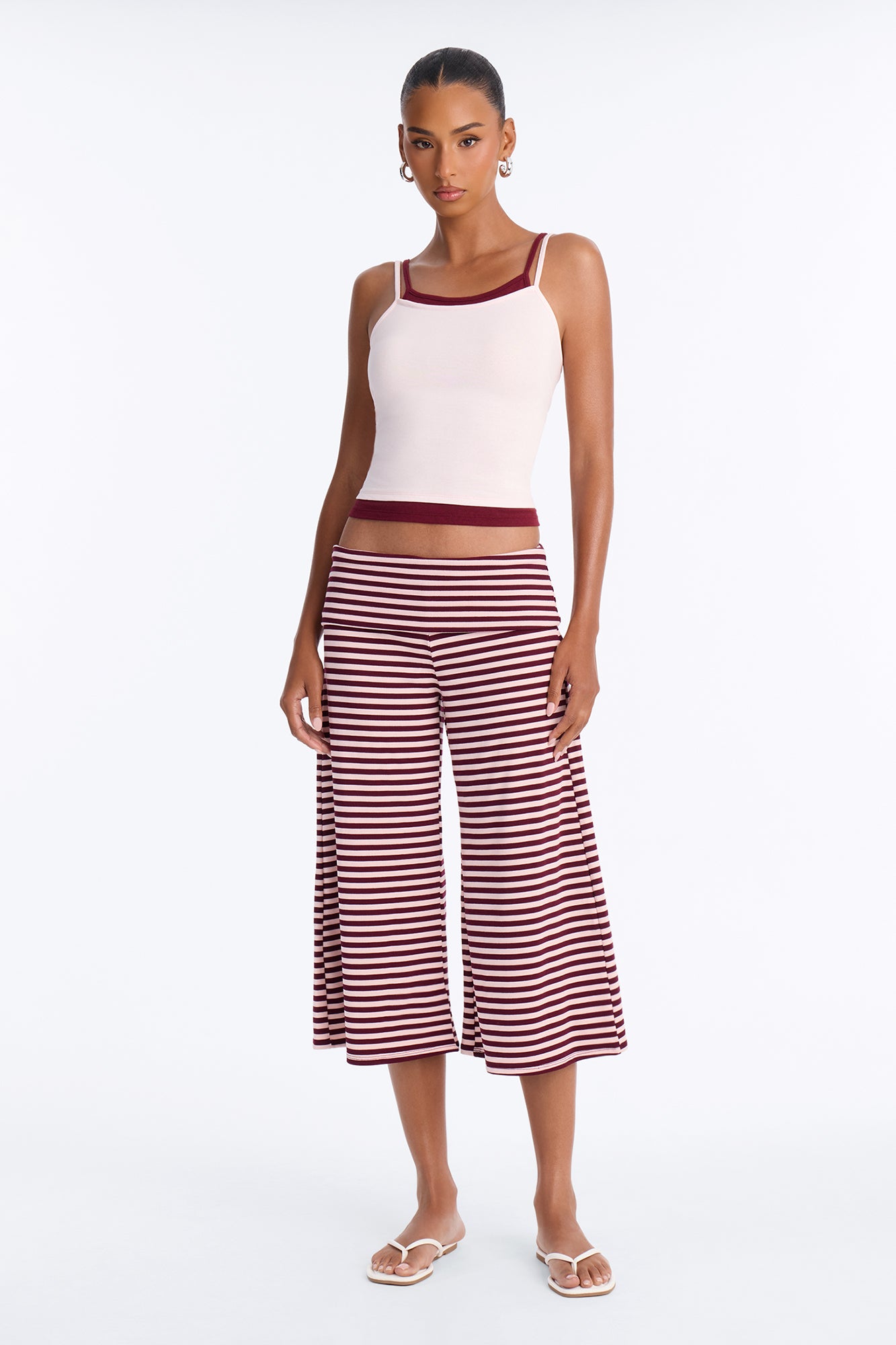 Lola Low Rise Striped Foldover Gaucho Pant - Pink/combo