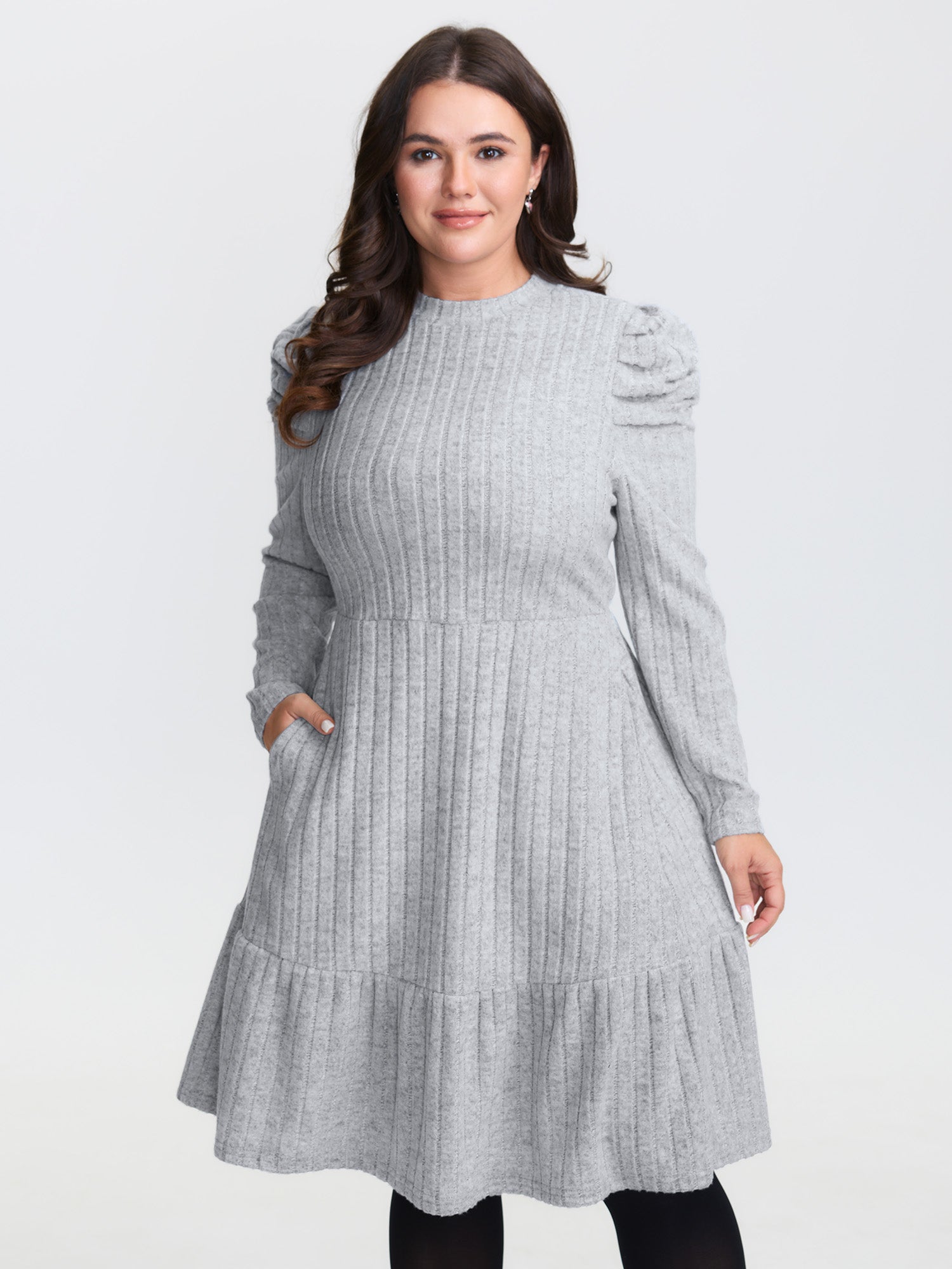 Supersoft Stretchy Pleated Shoulder Midi Dress