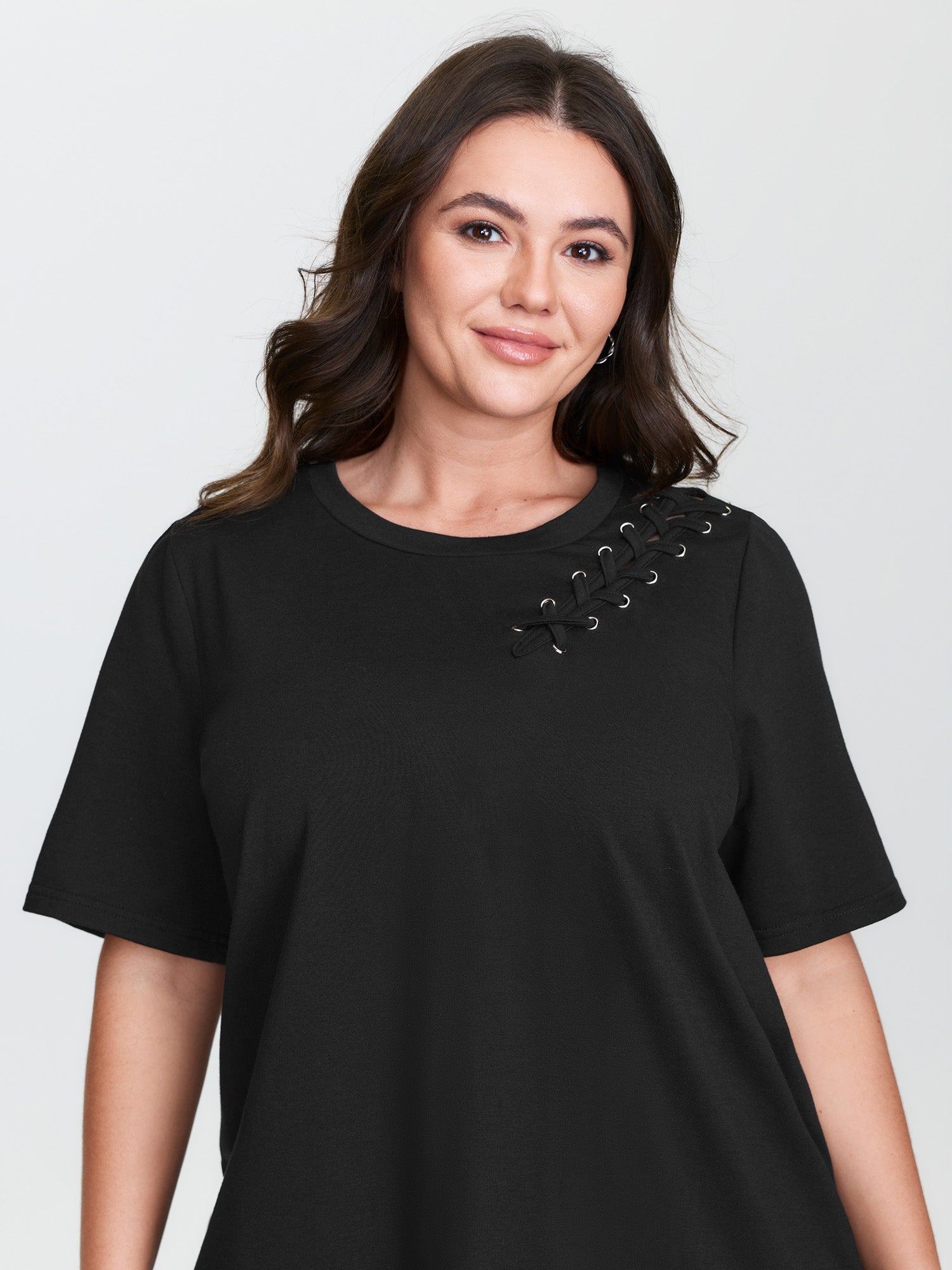 Crisscross Cut-Out Plain T-Shirt