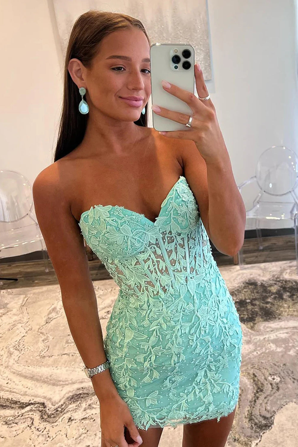 Mint Lace Sweetheart Tight Short Homecoming Dress/Mini Dress
