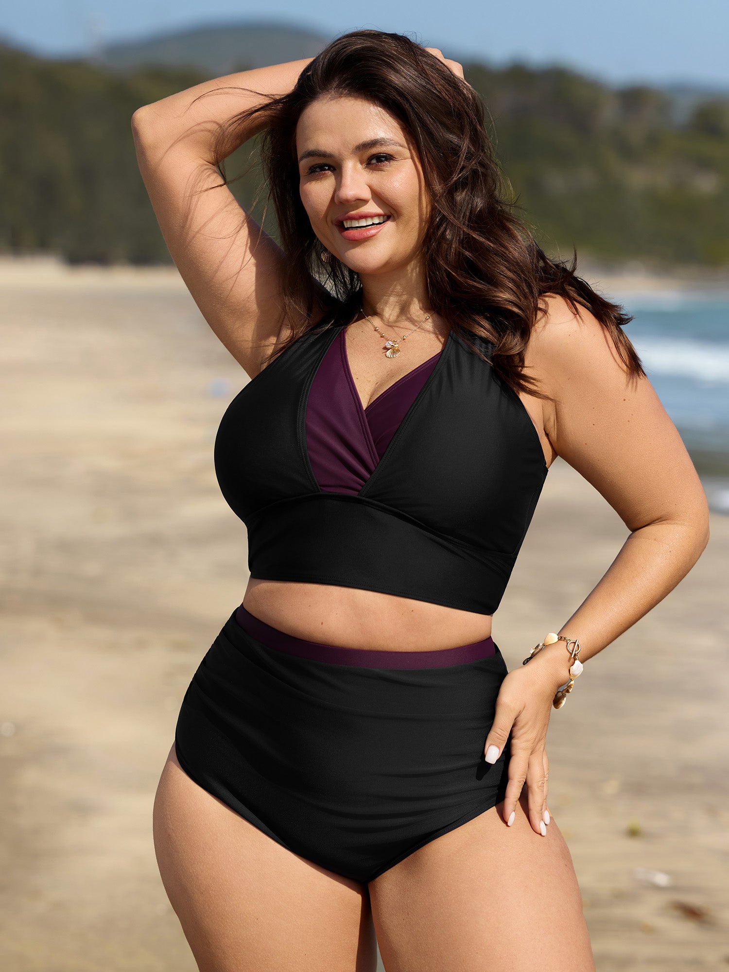 Adjustable Layered Color Contrast Bikini Top