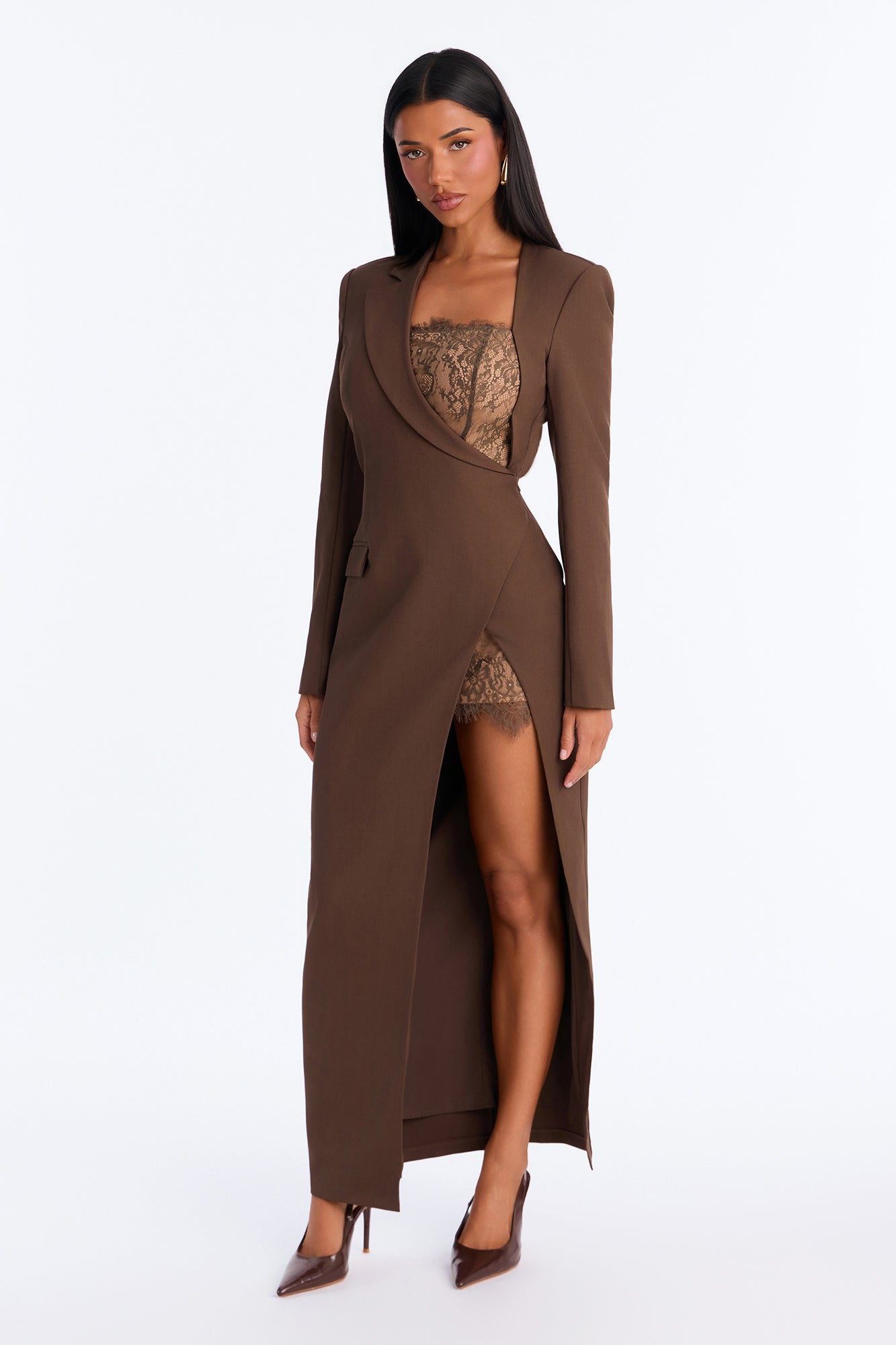 Tailored Taste Blazer Maxi Dress - Brown