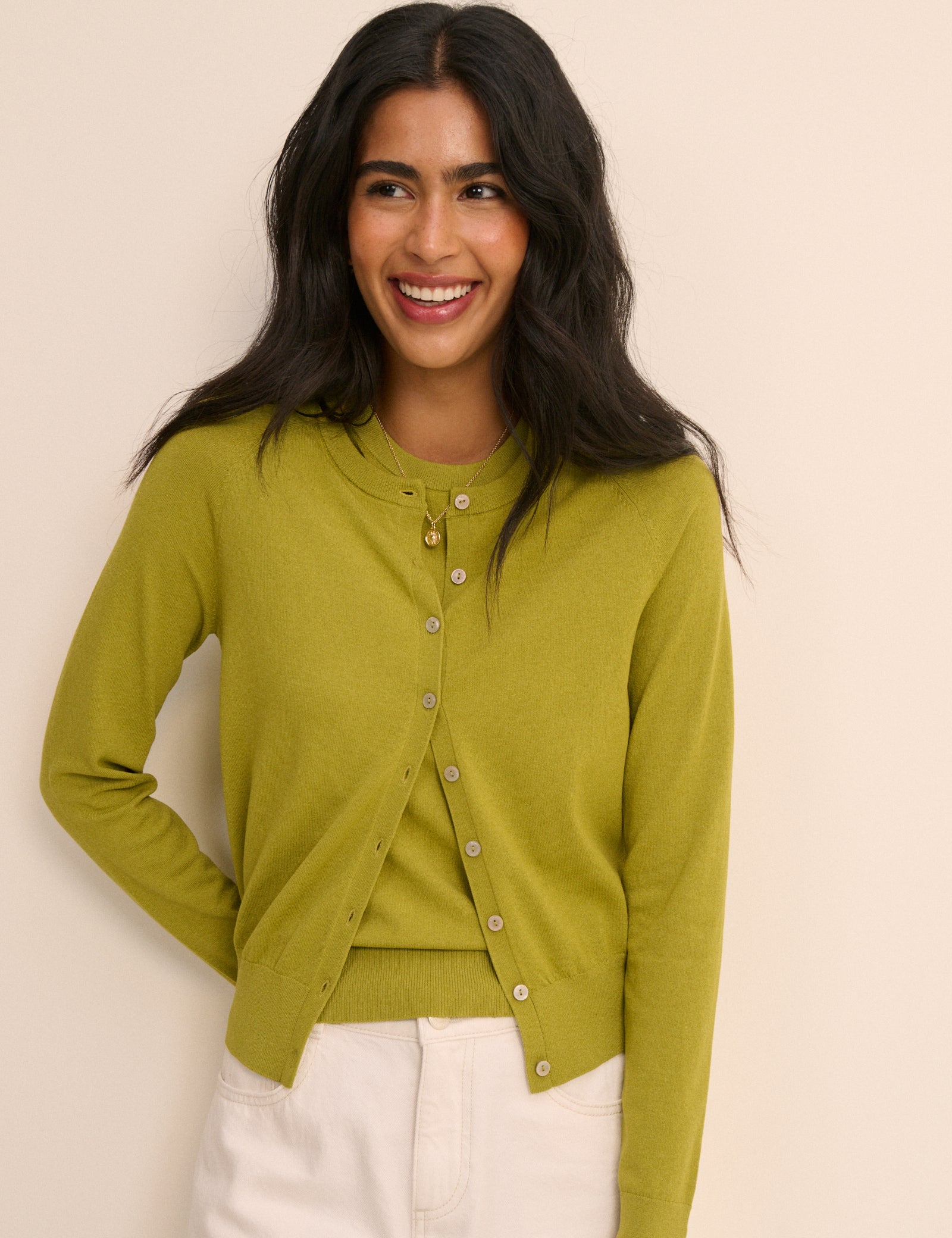 Chartreuse Green Crew Neck Cardigan