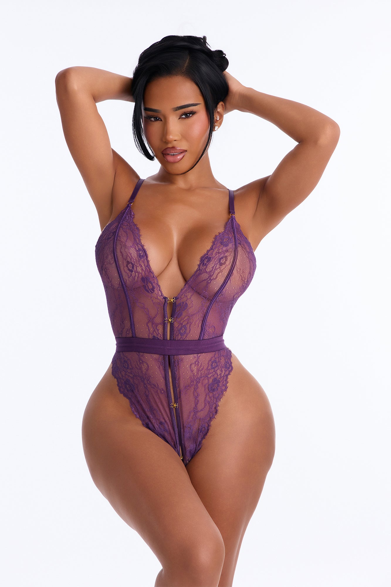 Pretty Little Secret Lace Crotchless Teddy - Purple