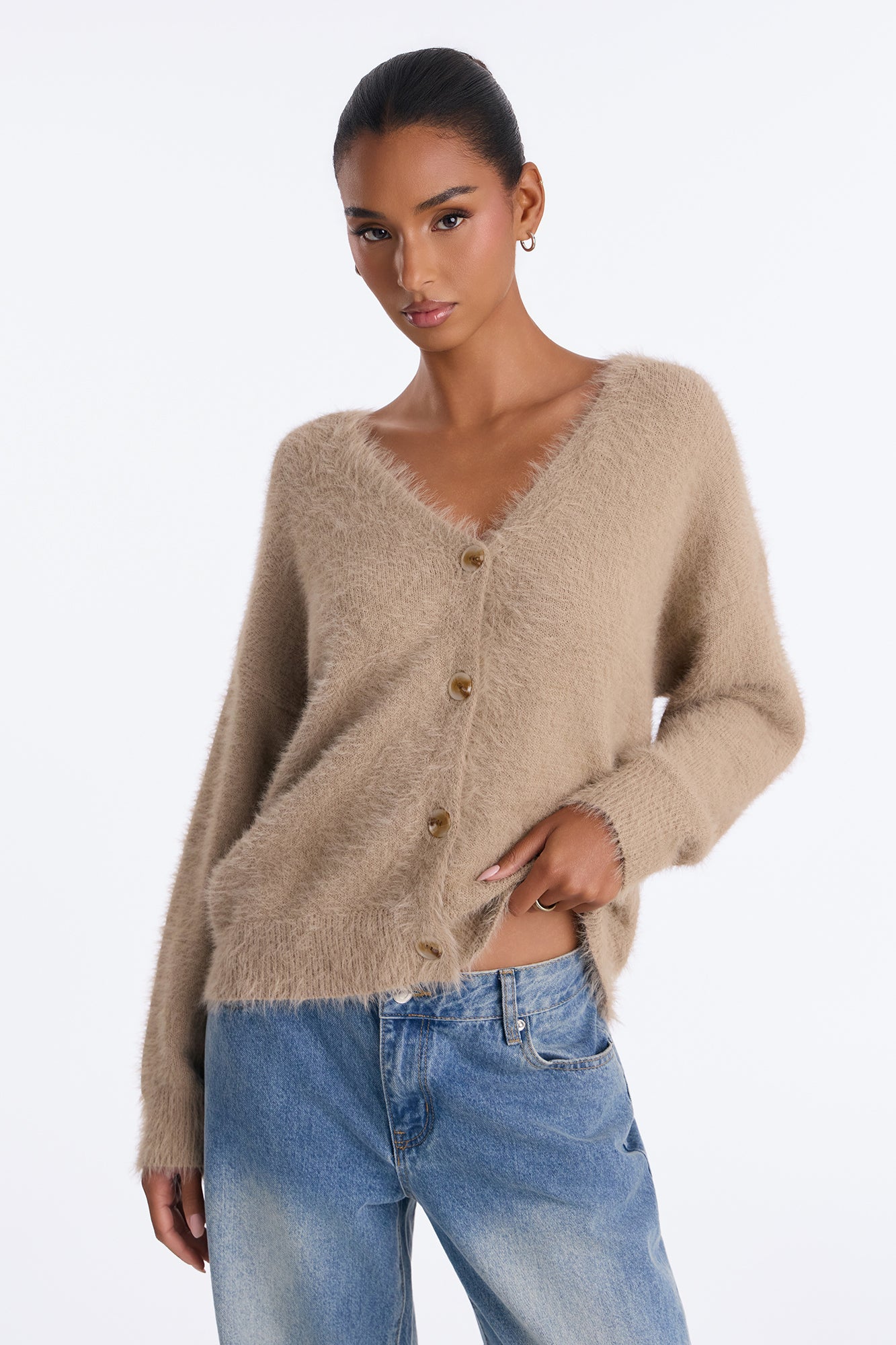 Woodland Fuzzy Cardigan - Taupe