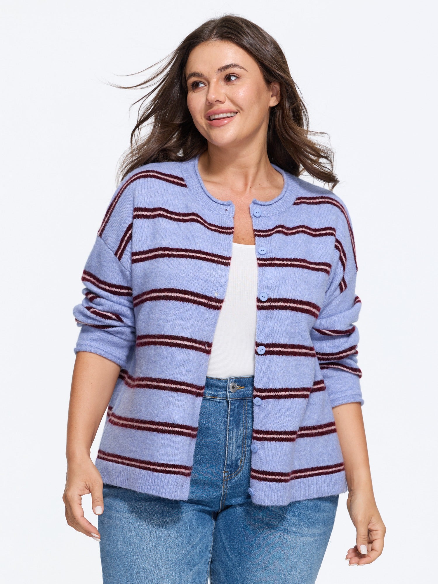 Color Contrast Striped Button Front Cardigan