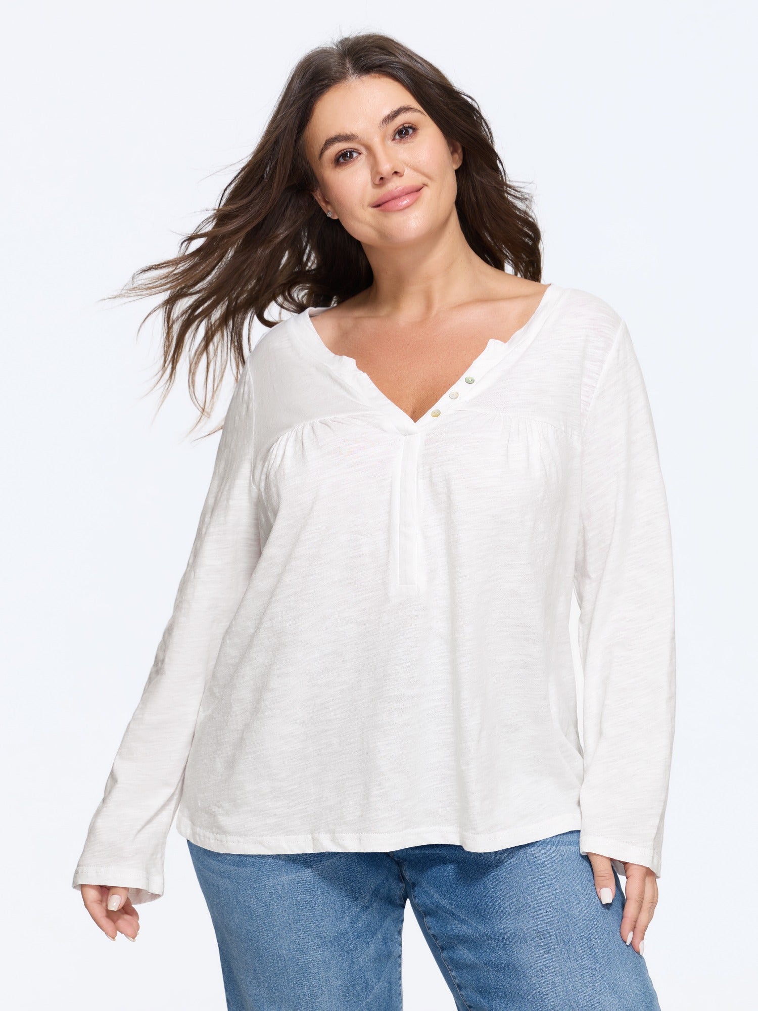 Cotton Button Detail Long Sleeve T-Shirt