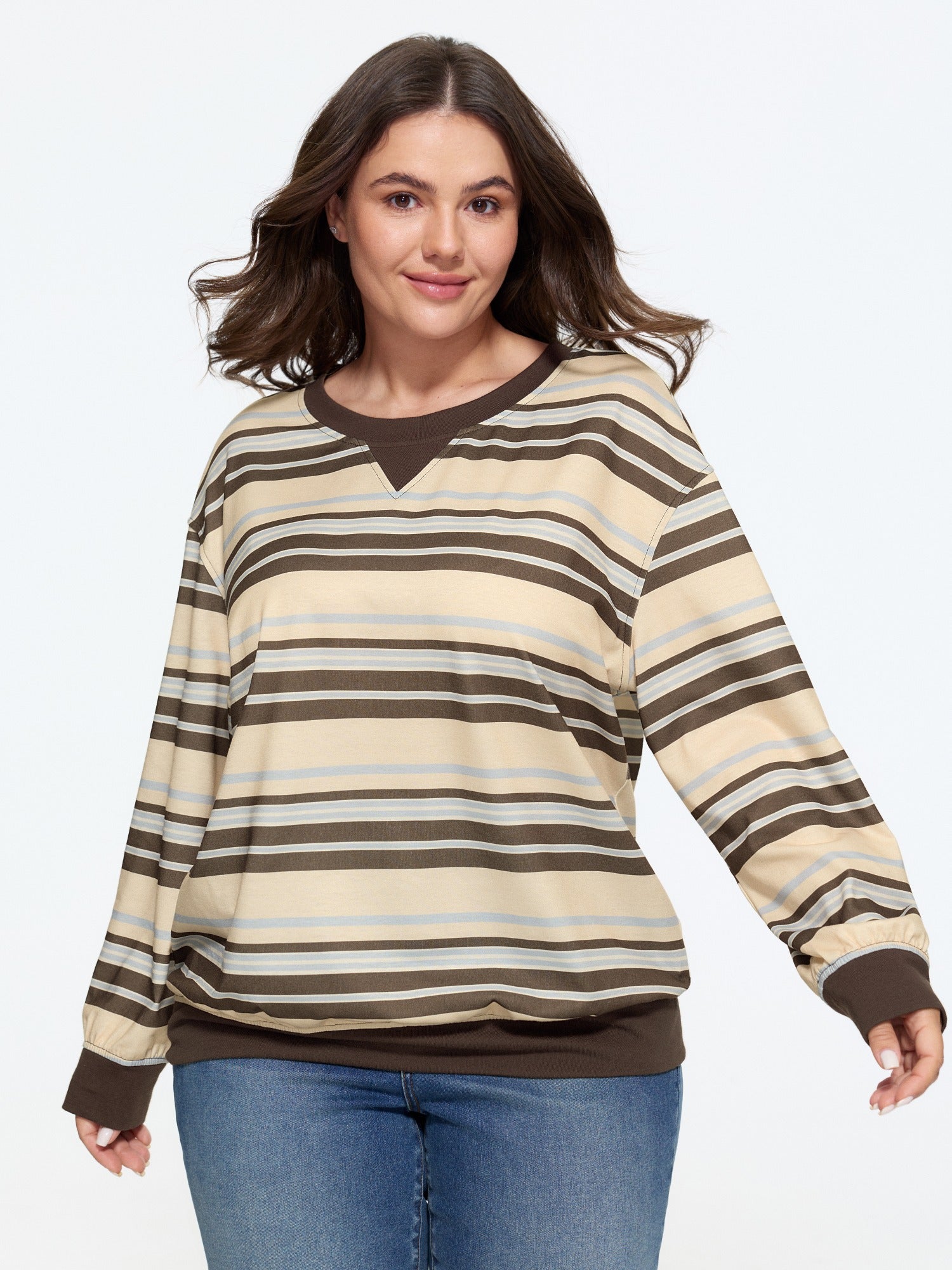 Crew Neck Color Contrast Striped Sweatshirt