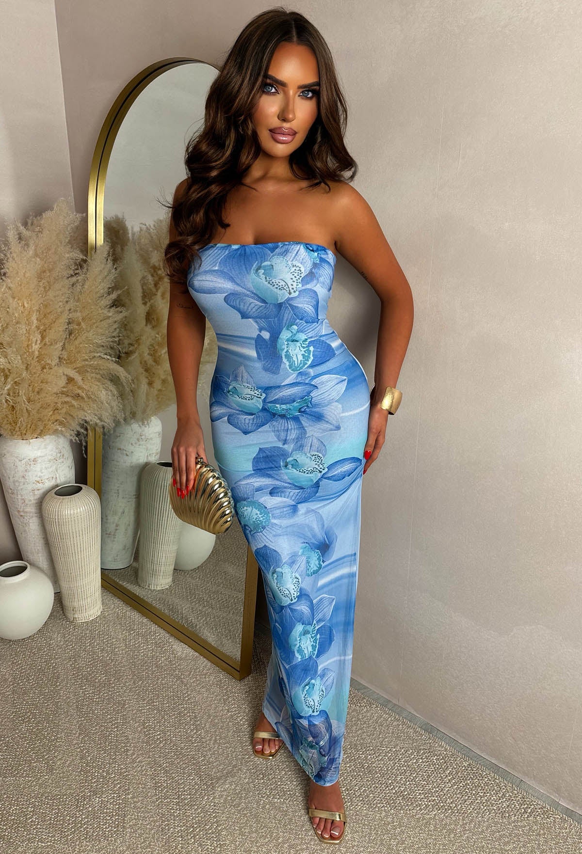 Mimosa Blue Floral Mesh Bandeau Dress