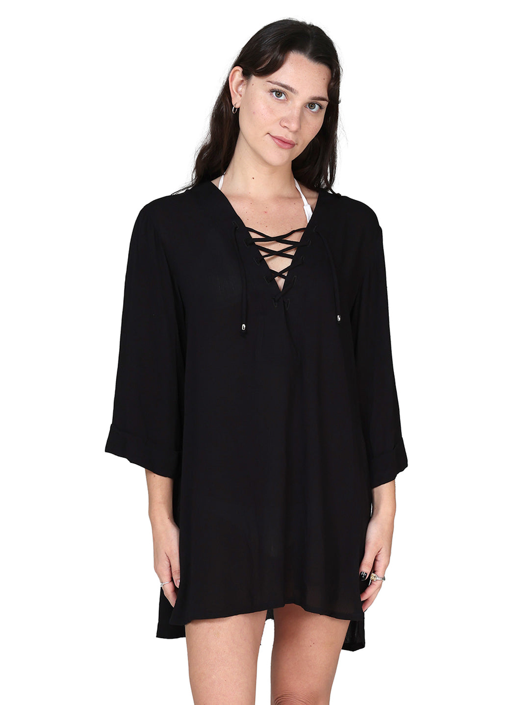 J.Valdi Women's Hacienda Lace Neck Big Cover Up Shirt
