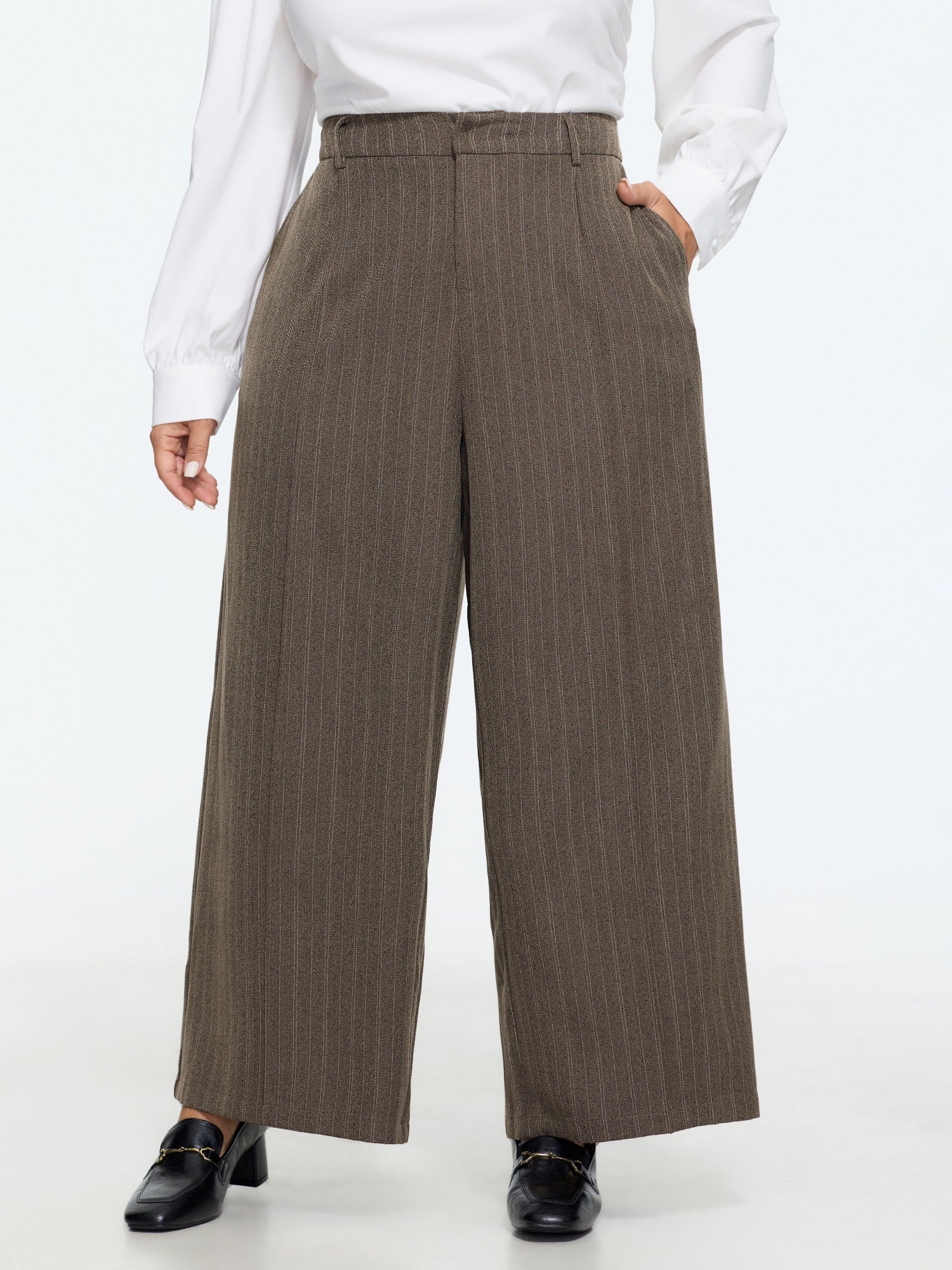 Pinstripe Pockets Suit Wide Leg Pants