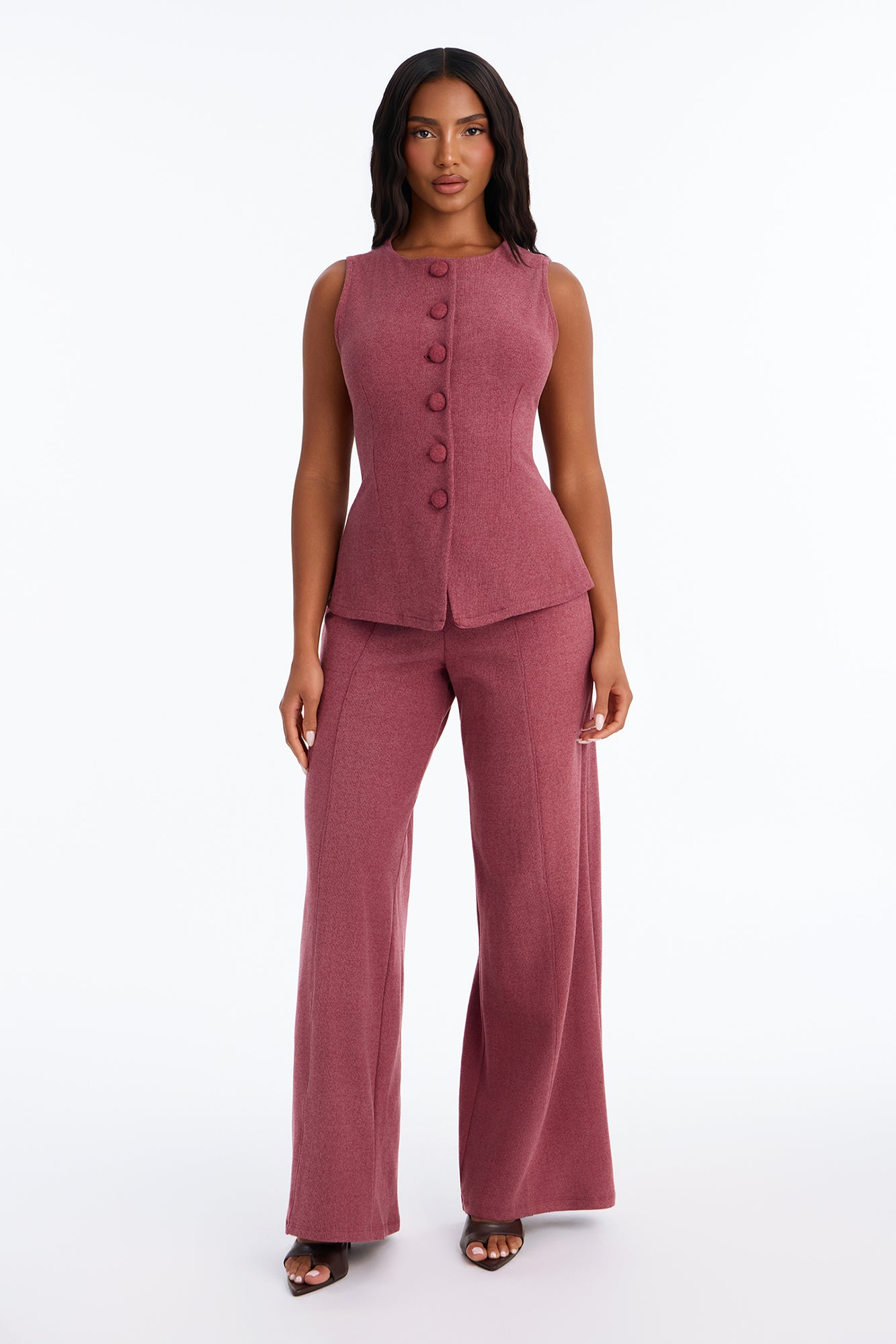 Camille Vest Pant Set - Wine