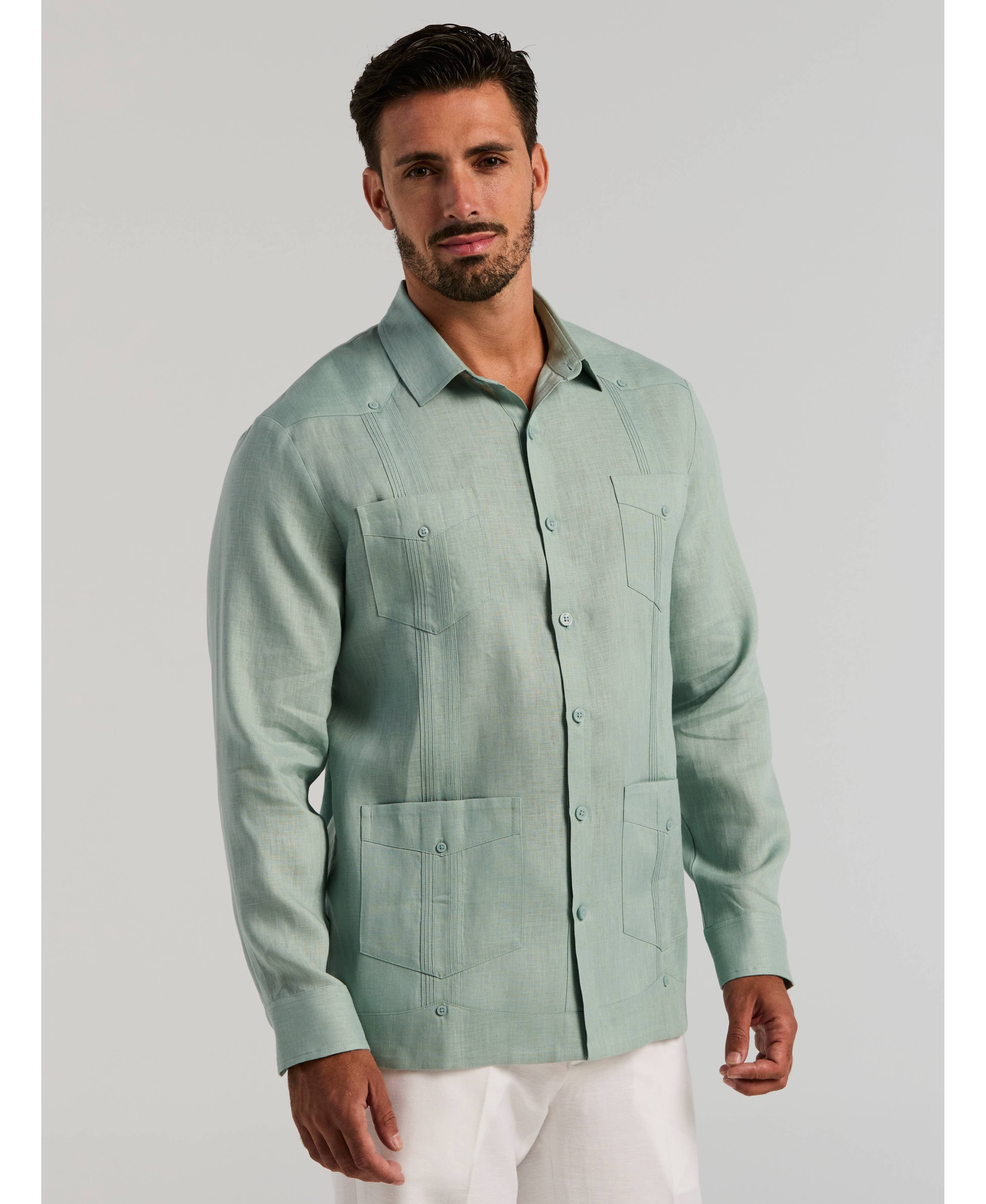 100% Linen Classic Guayabera Shirt - Long Sleeve