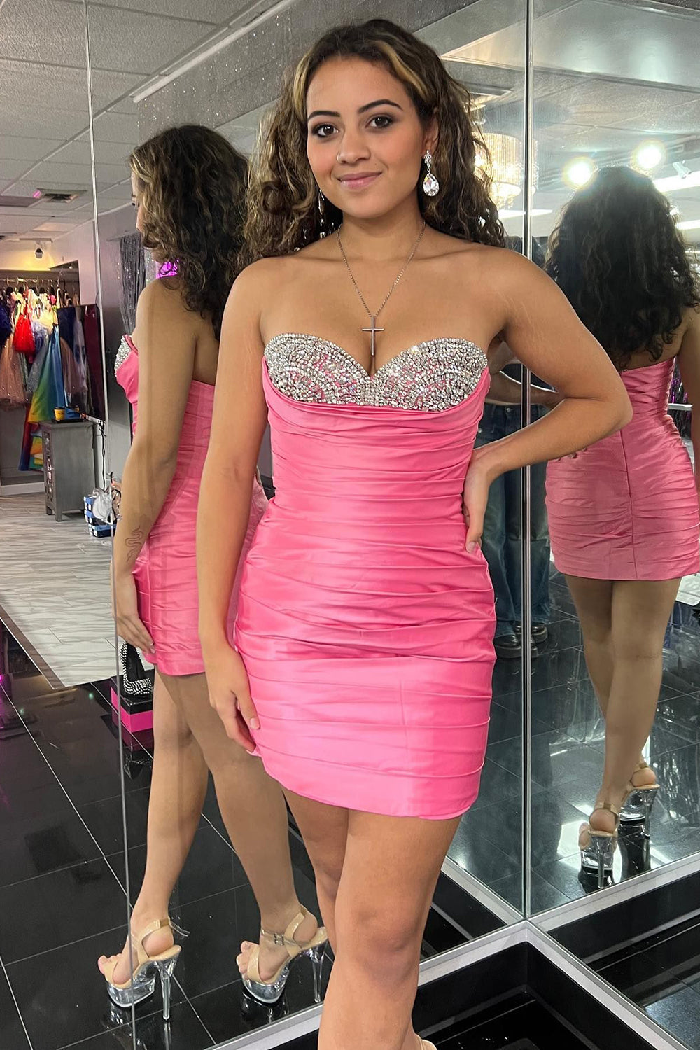 Sparkly Fuchsia Sweetheart Beaded Tight Homecoming Dress/Mini Dress