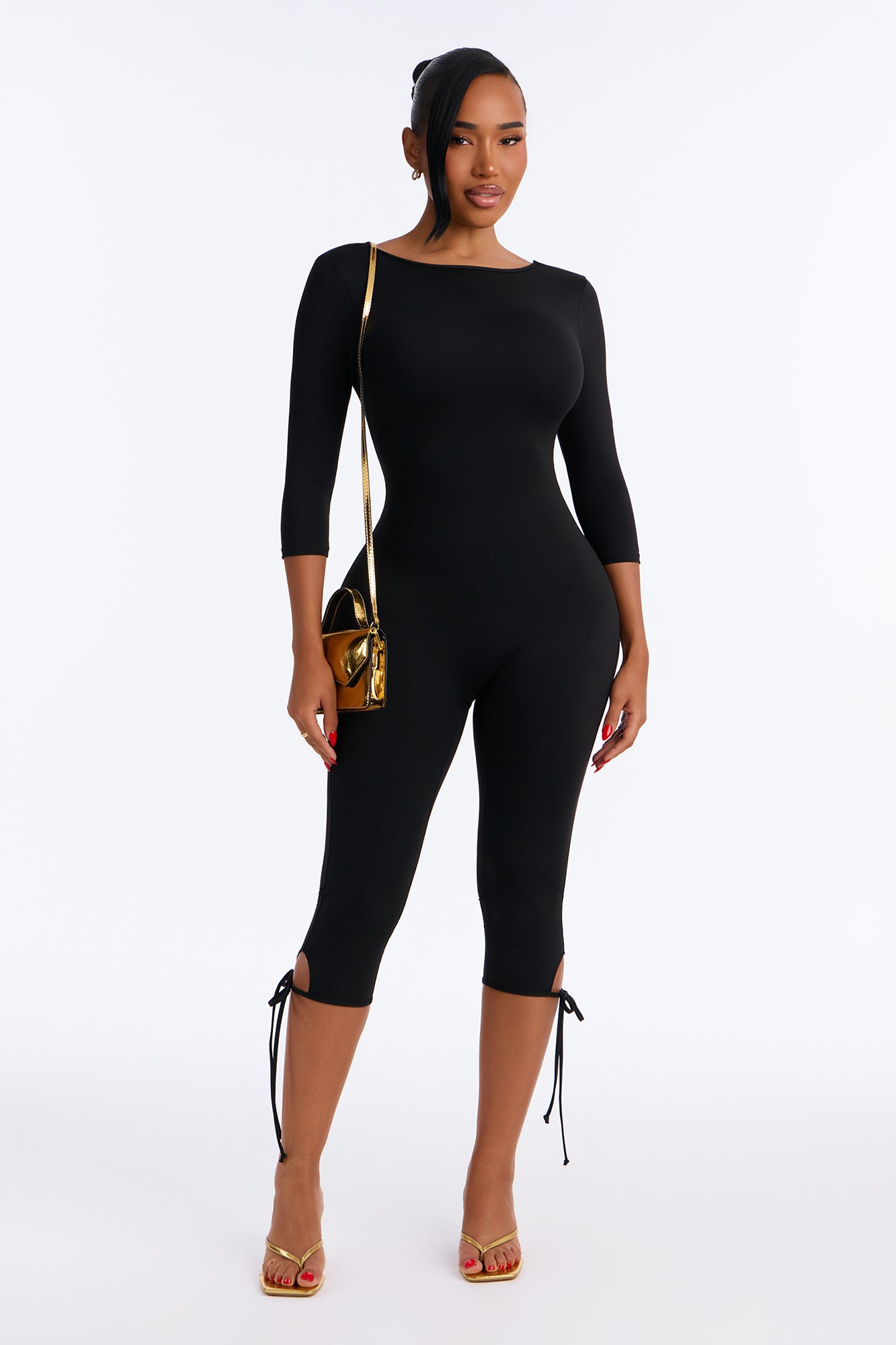 Pilates Body Capri 3/4 Sleeve Jumpsuit - Black