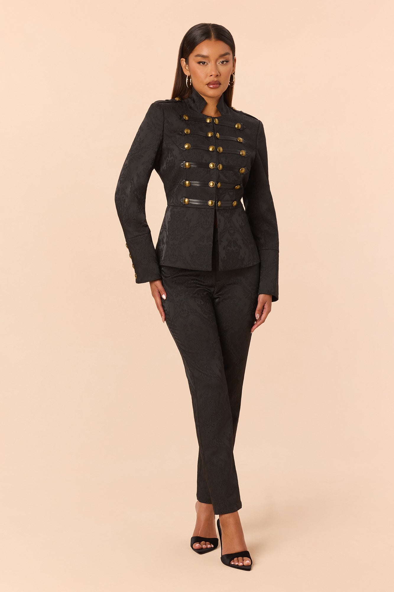 Vara Jacquard Pant Set - Black