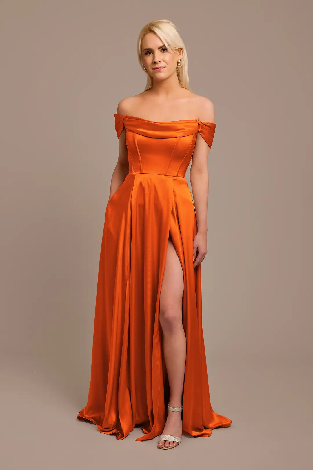 Charmeuse Cowl Off-the-Shoulder Dress