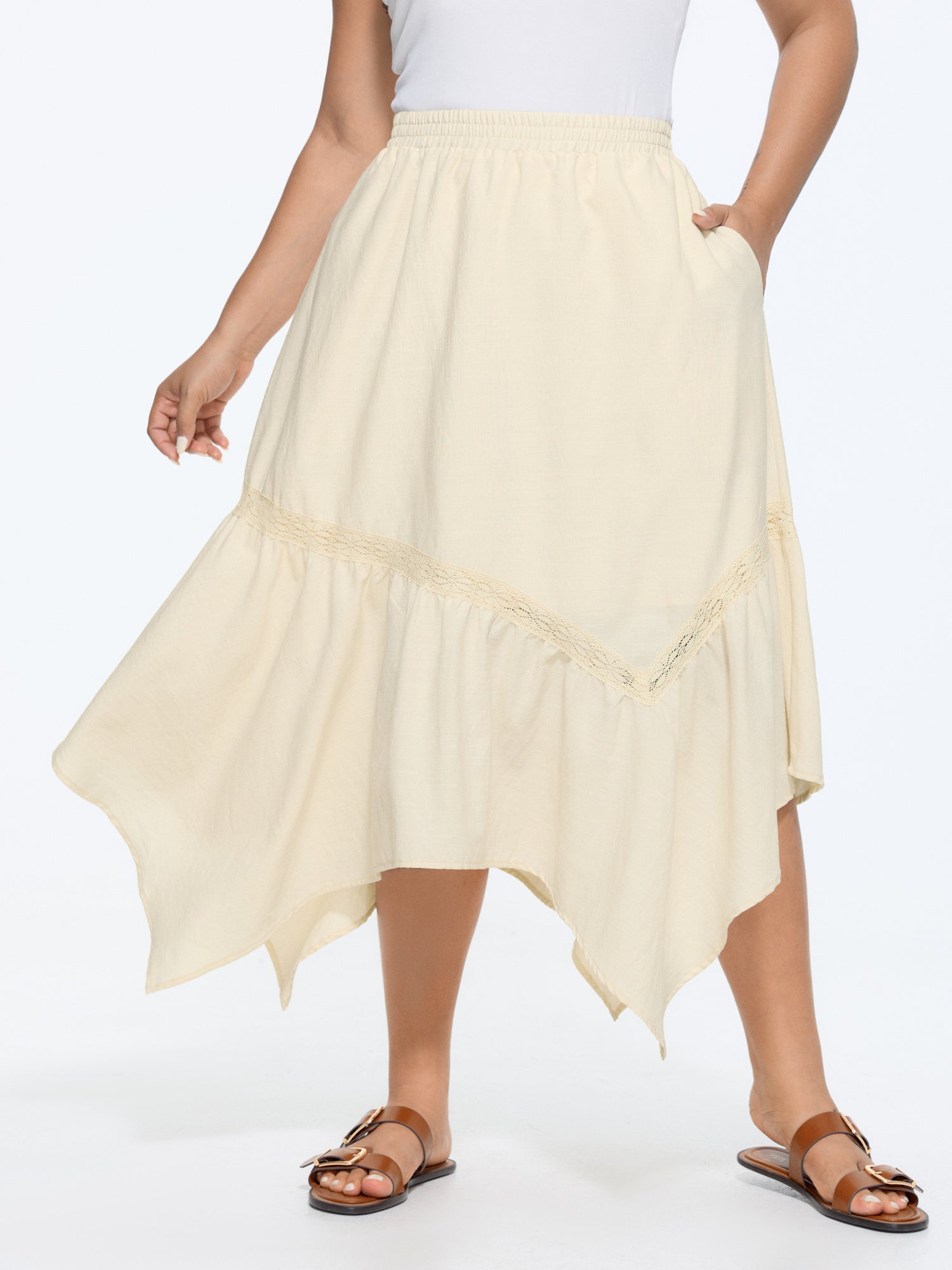 Lace Trim Handkerchief Hem Maxi Skirt