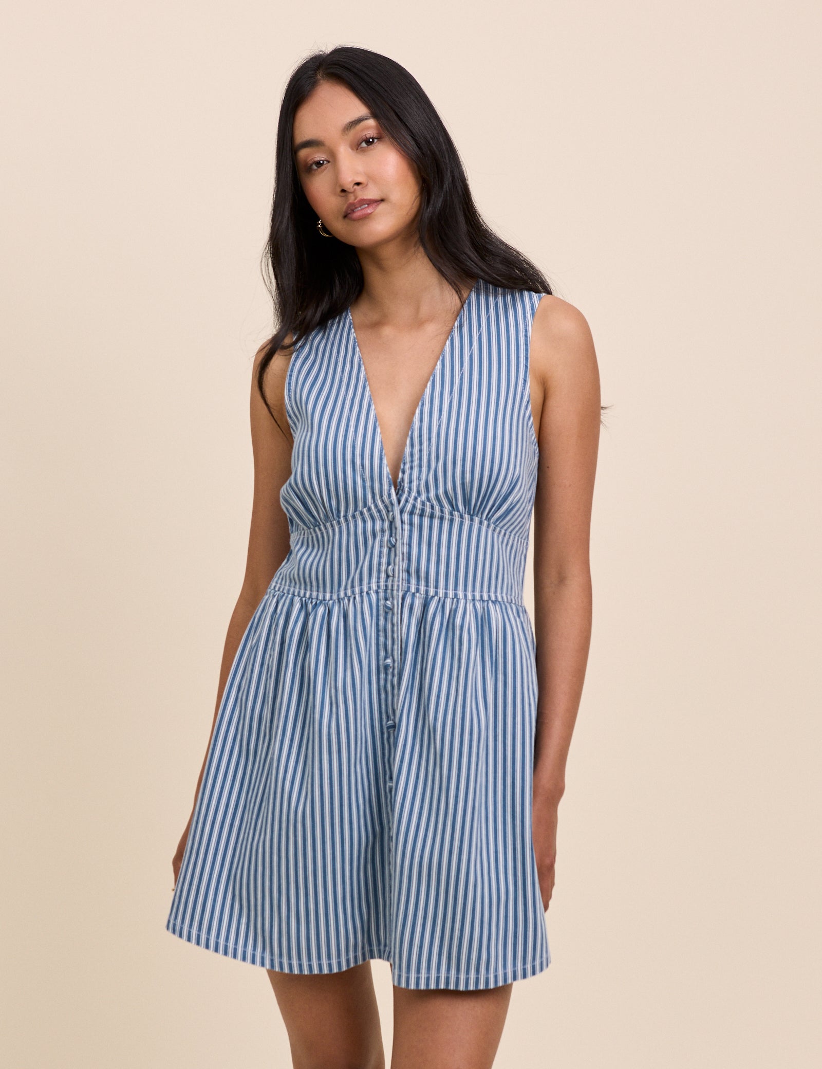 Blue Denim Pinstripe Starlight Mini Dress