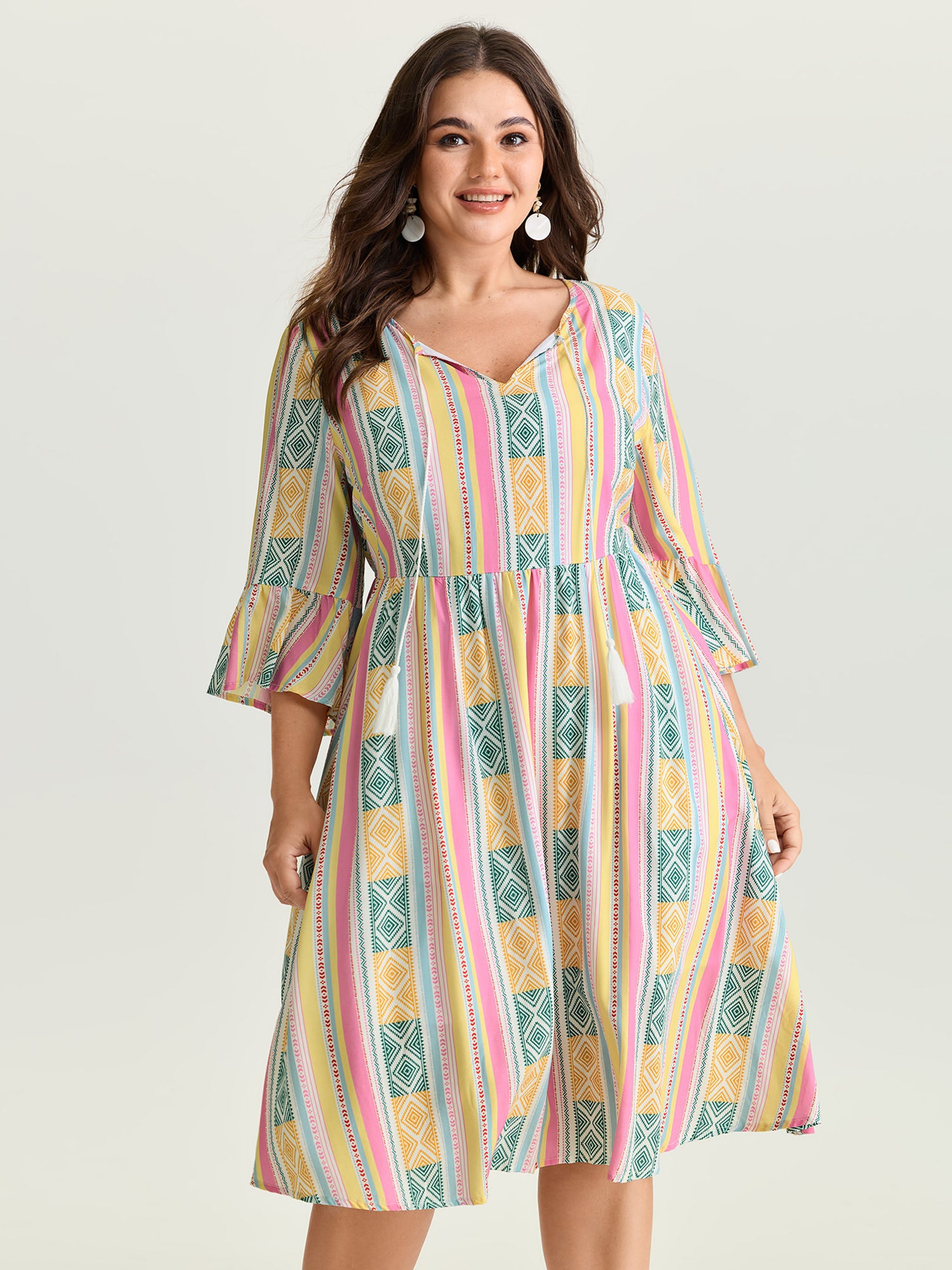 Color Contrast Geometric Print Stretchy Waist Mini Dress