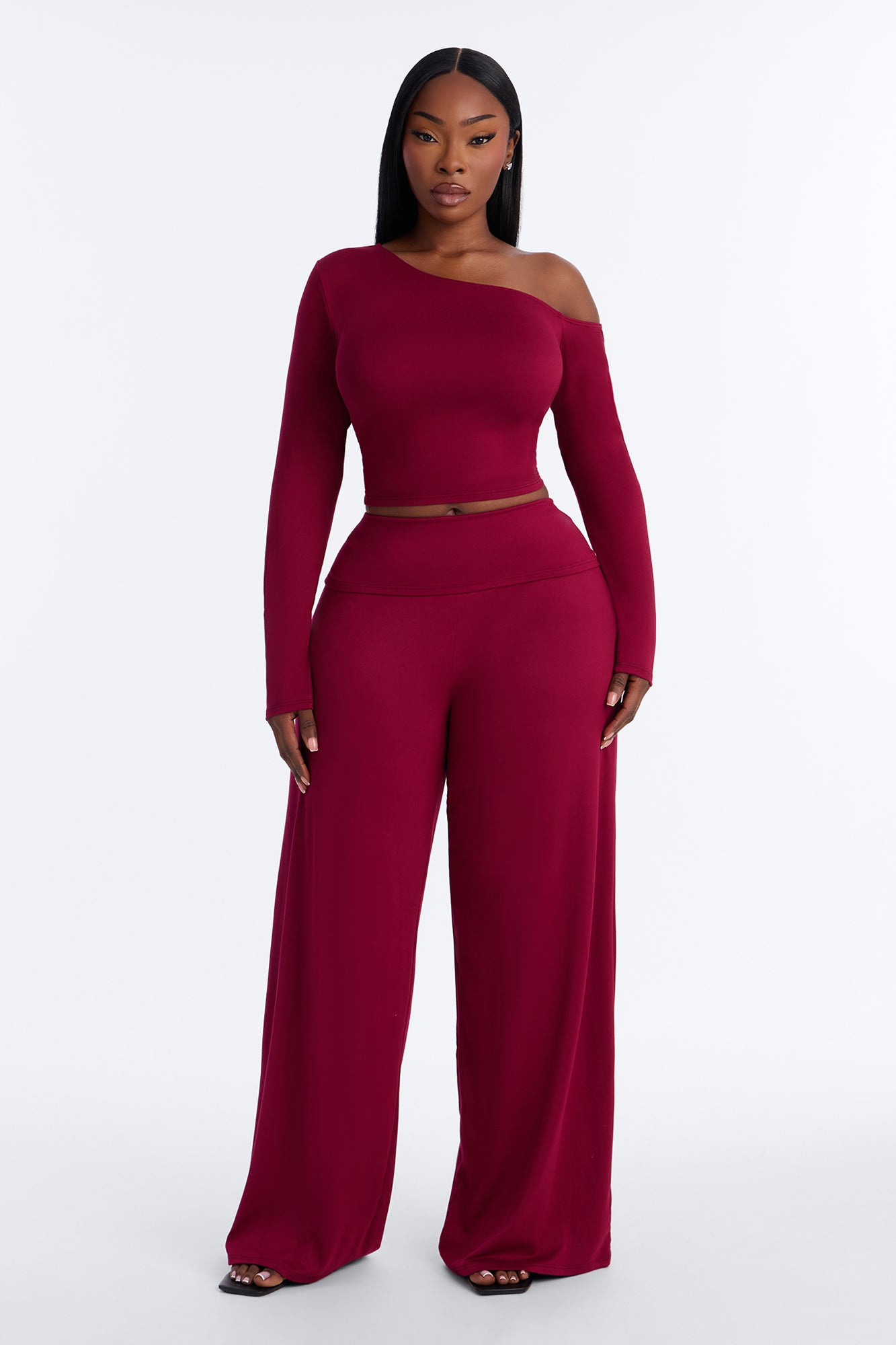 Natalia Off Shoulder Pant Set - Burgundy