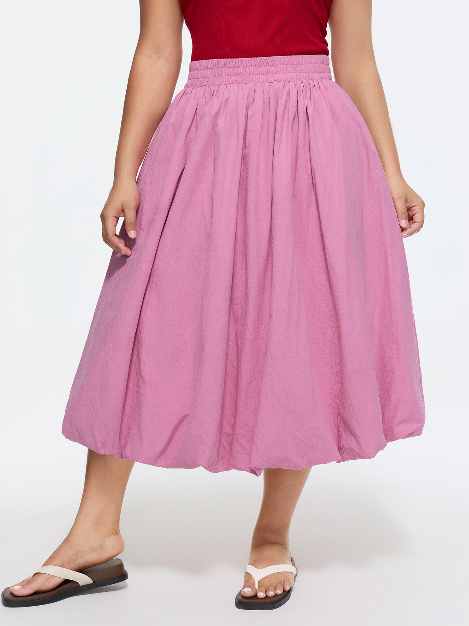 Cotton Pockets Bubble Hem Midi Skirt