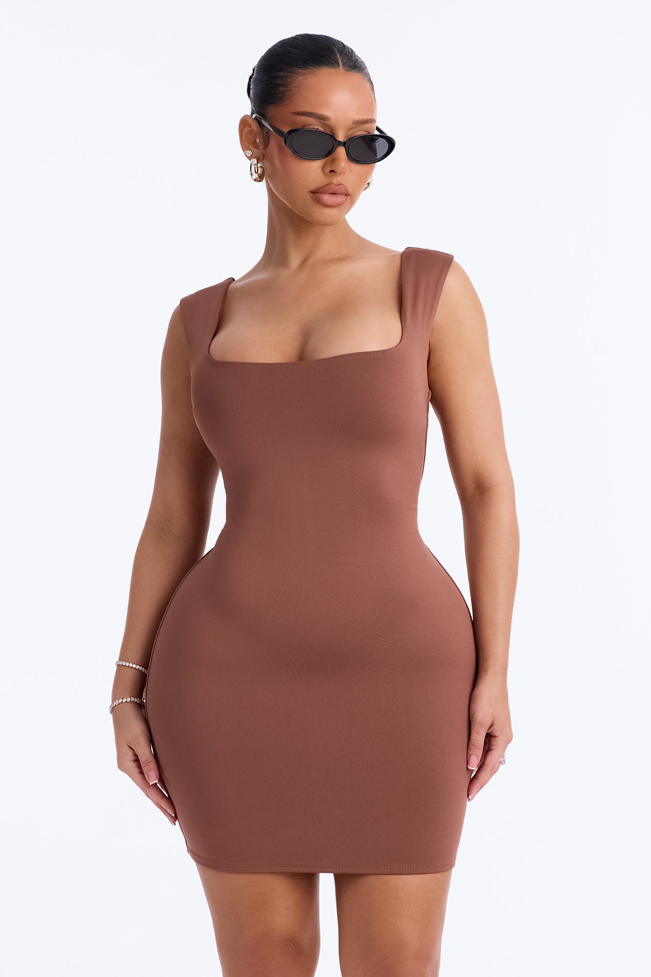 Lexie Square Neck Sleeveless Mini Dress - Brown