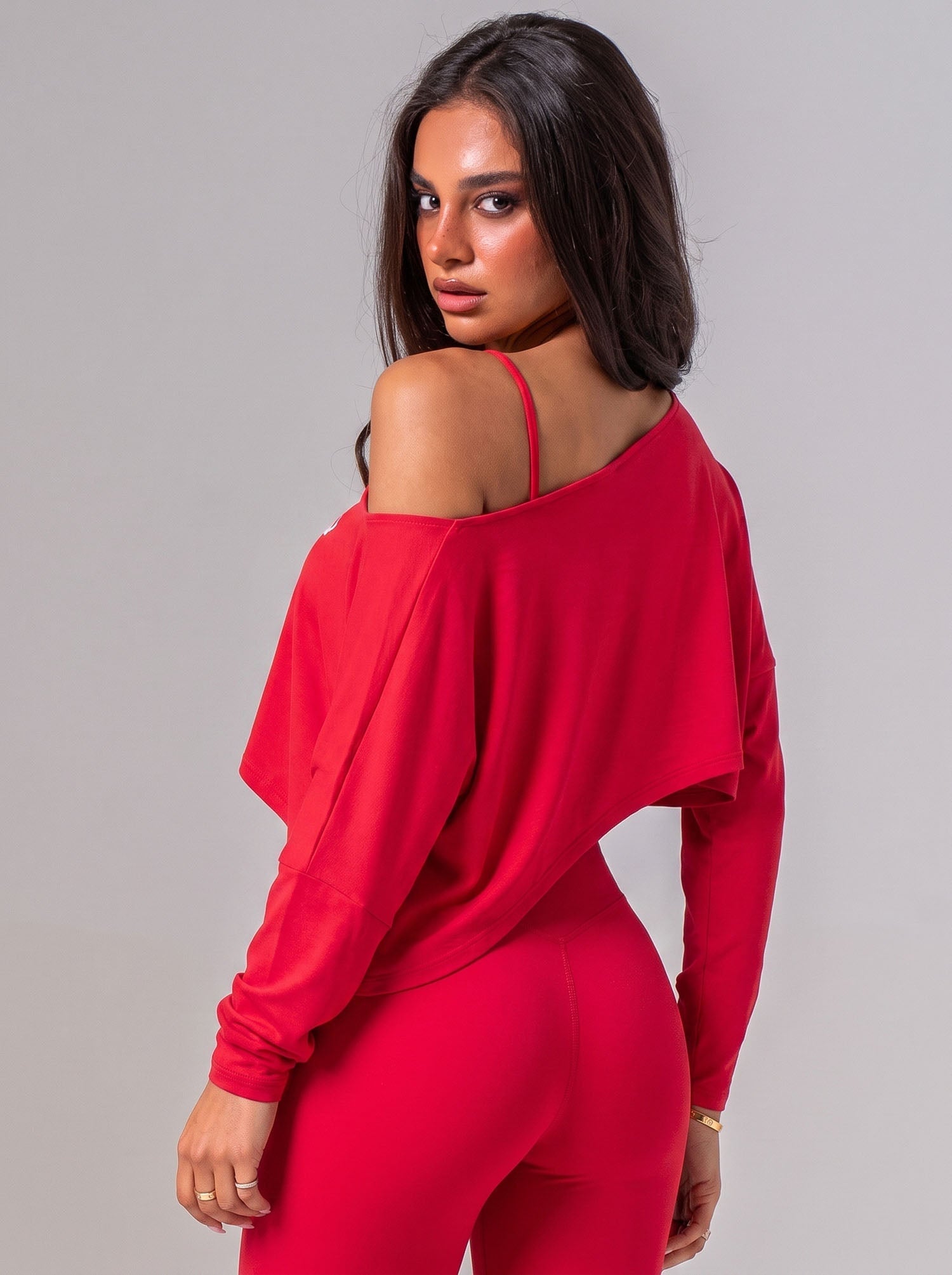 Slouchy Off Shoulder Top - Cherry