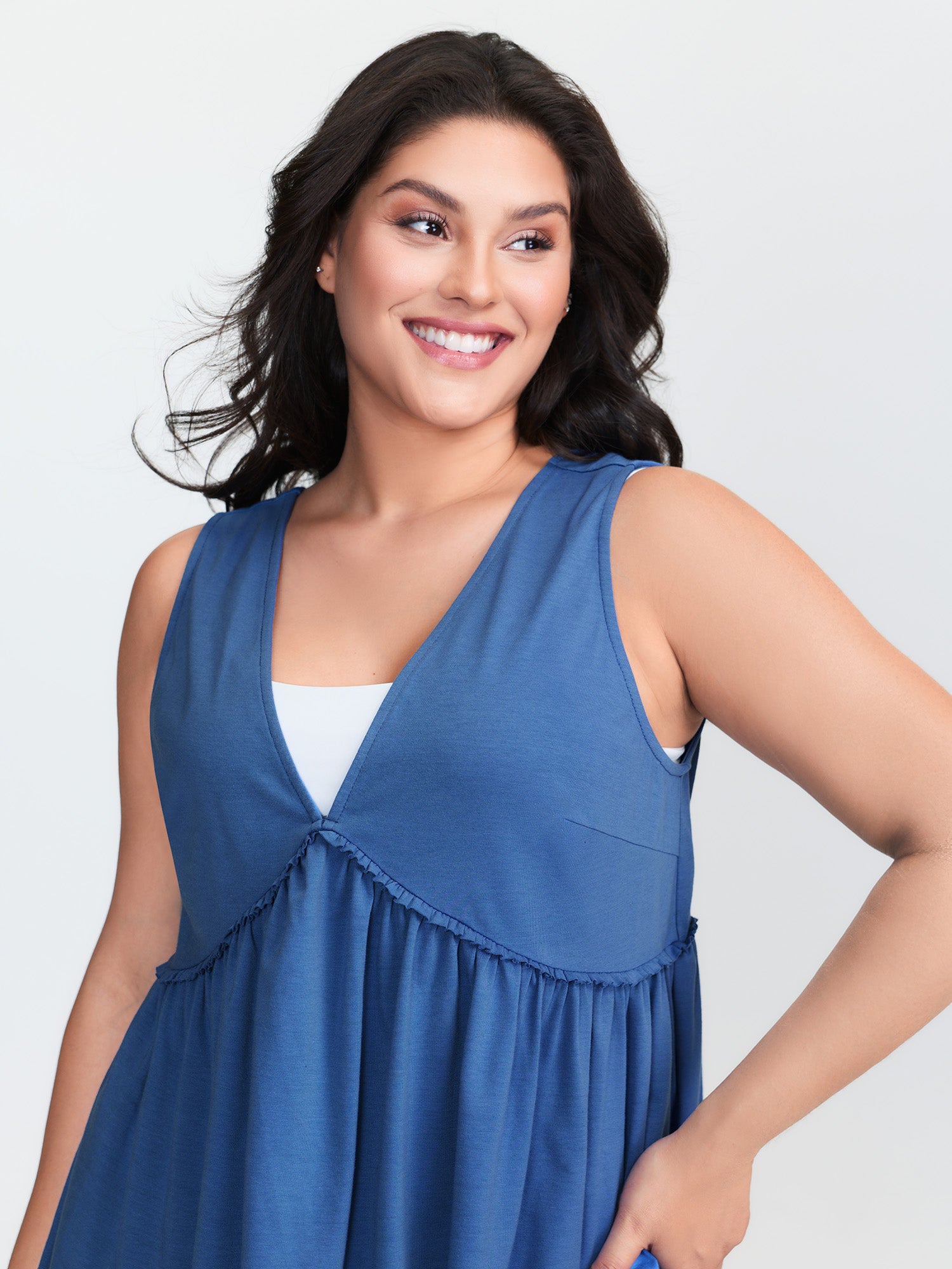 Supersoft V Neck Ruched Back-Tie Tank Top