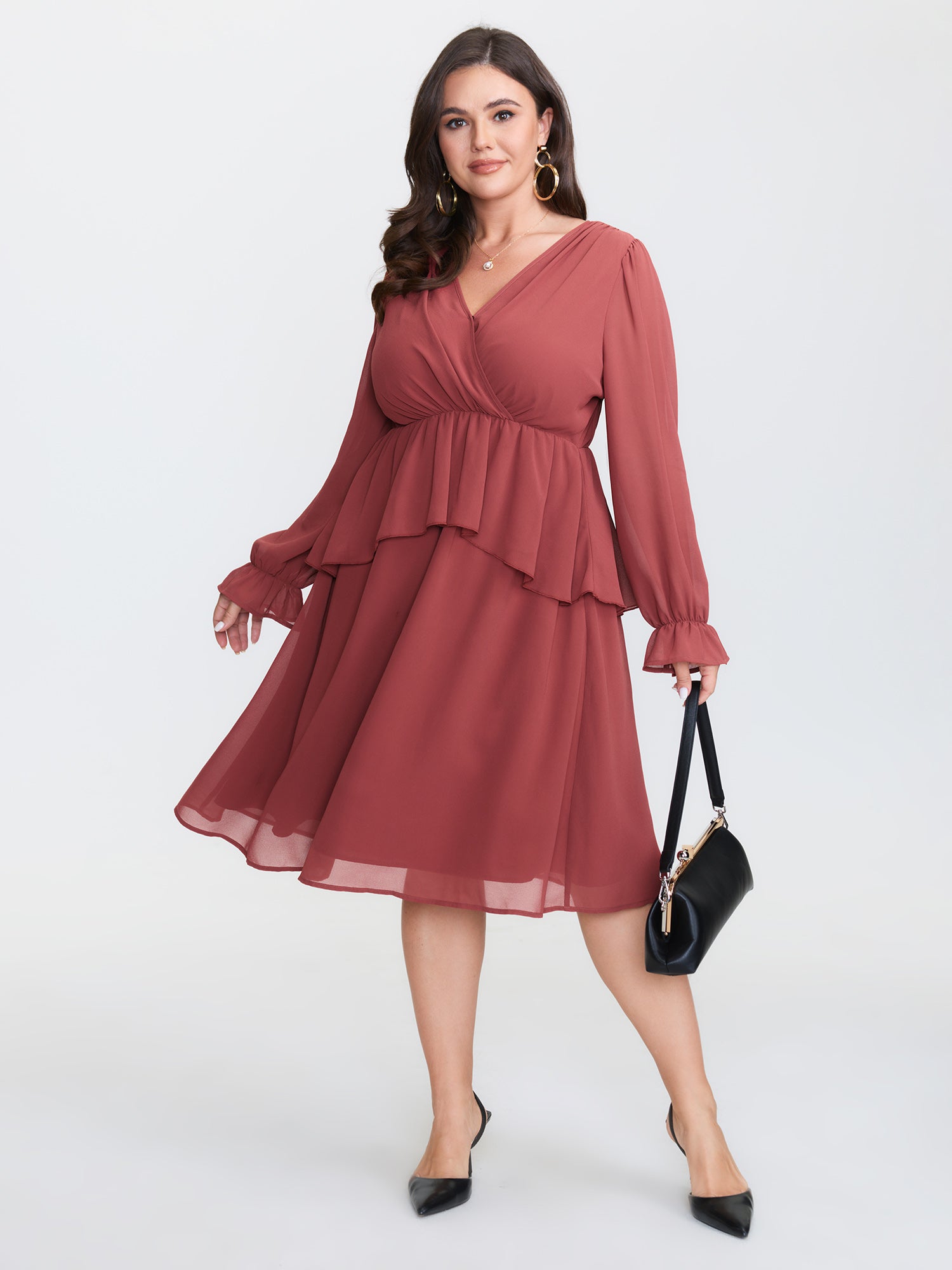 Sheer Stretchy Waist Layered Midi Dress