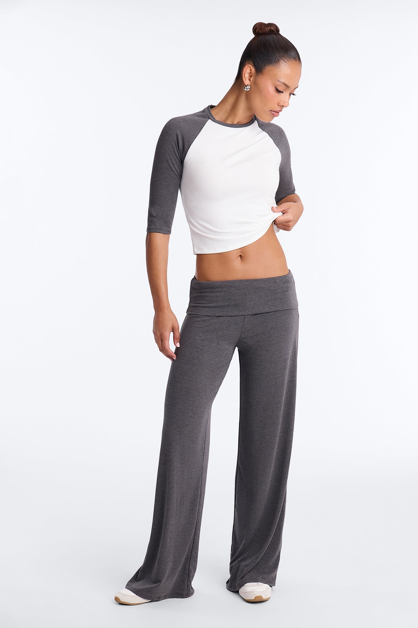 Ryla 3/4 Sleeve Raglan Straight Leg Pant Set - Charcoal