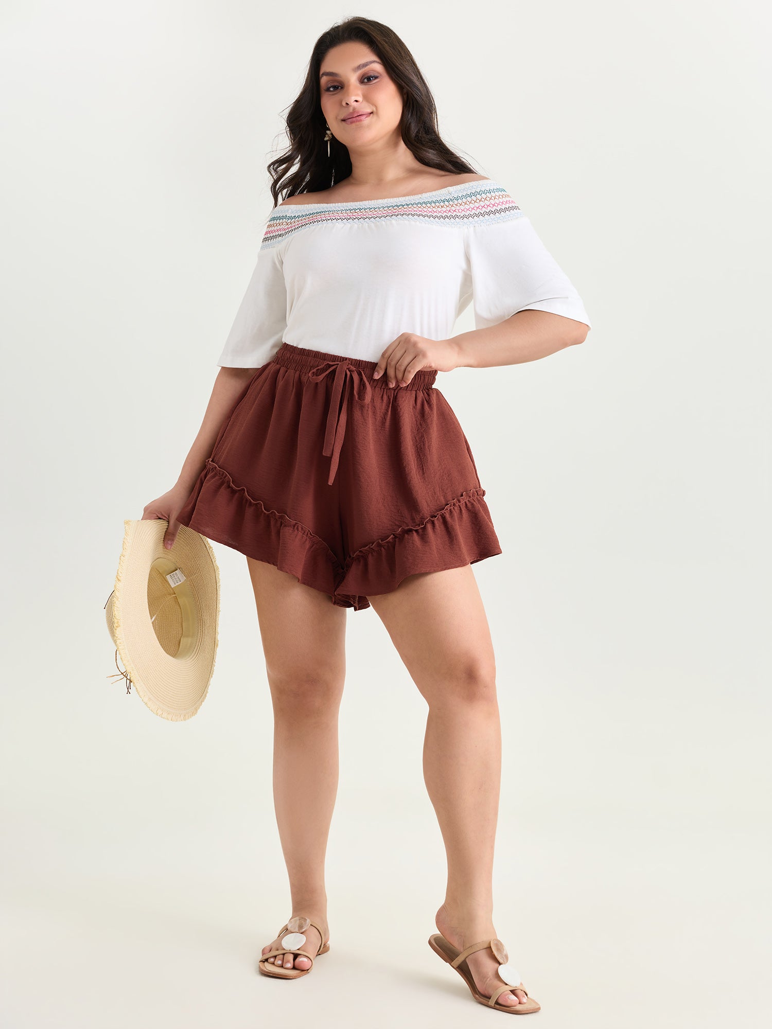 Asymmetrical Ruffled Hem Shorts