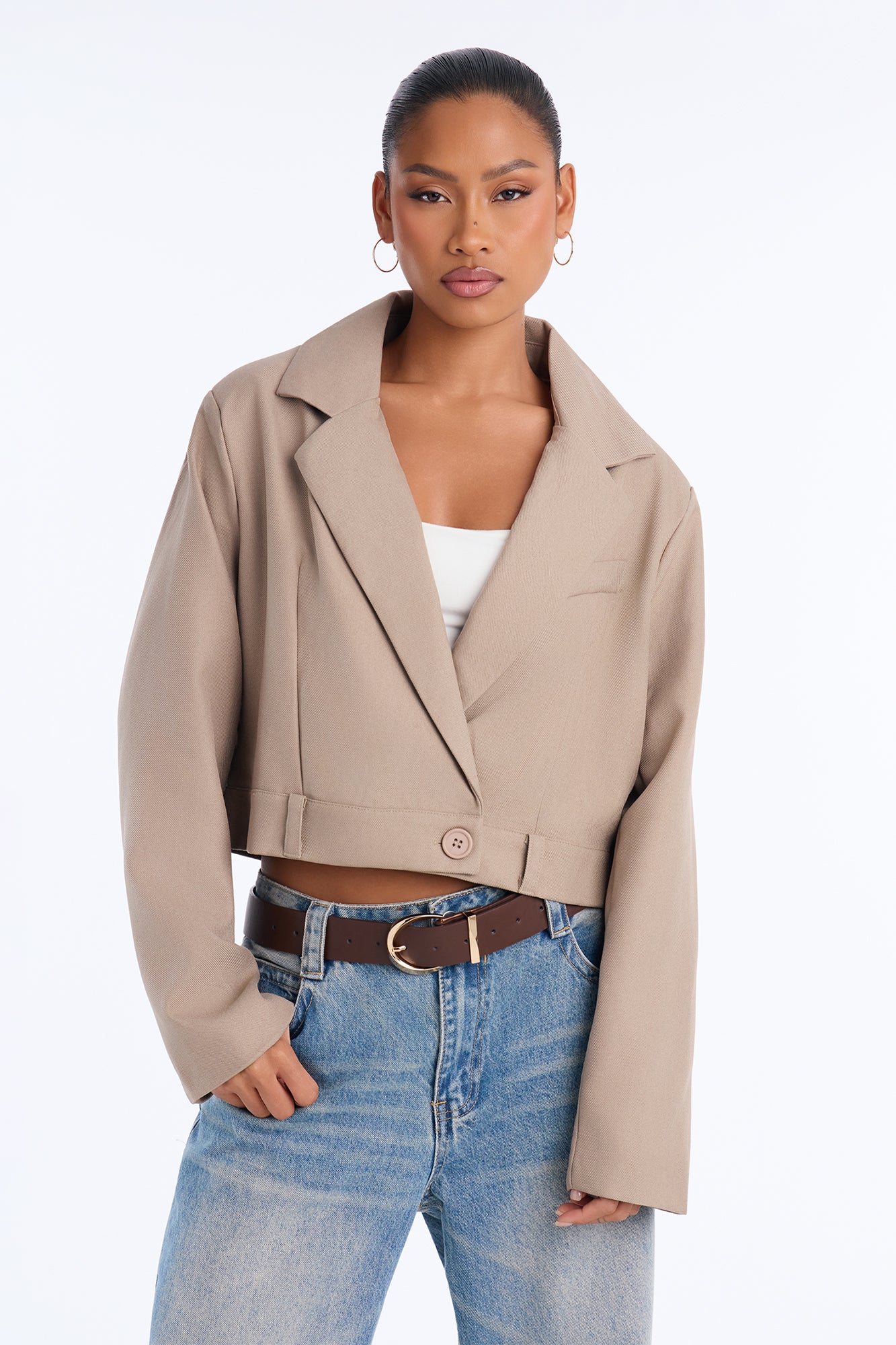 Christina Double Breasted Cropped Blazer - Mocha