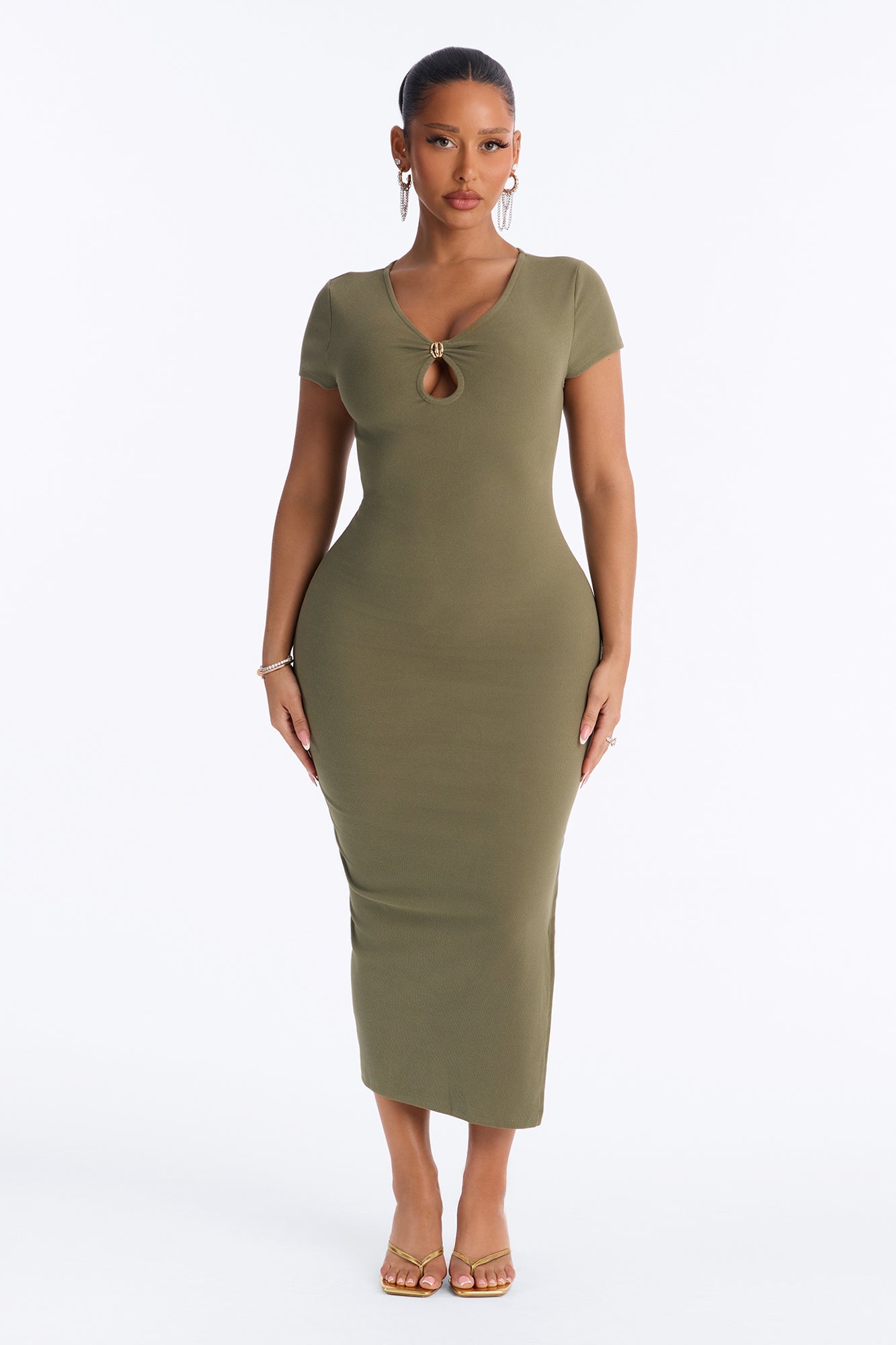 Devin Short Sleeve Midi Dress - Olive
